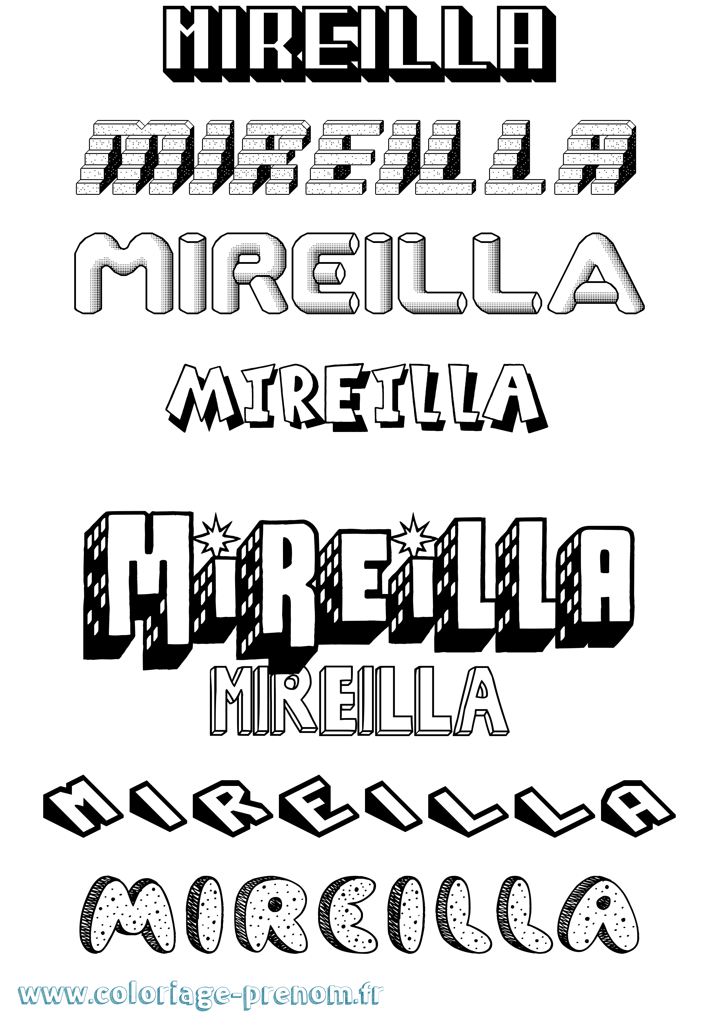 Coloriage Mireilla Effet 3D Coloriage prénom Mireilla Effet 3D