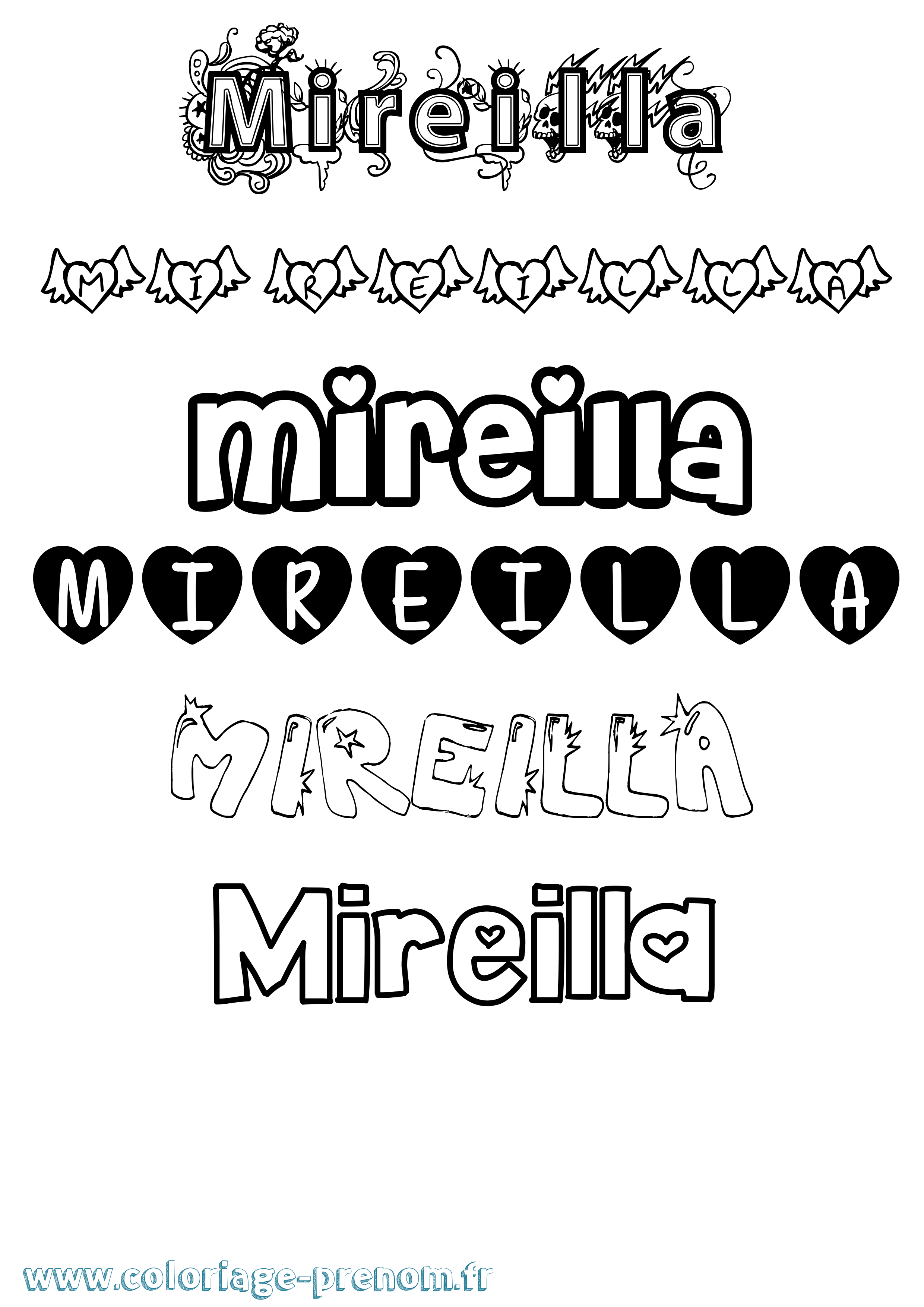 Coloriage Mireilla Girly Coloriage prénom Mireilla Girly