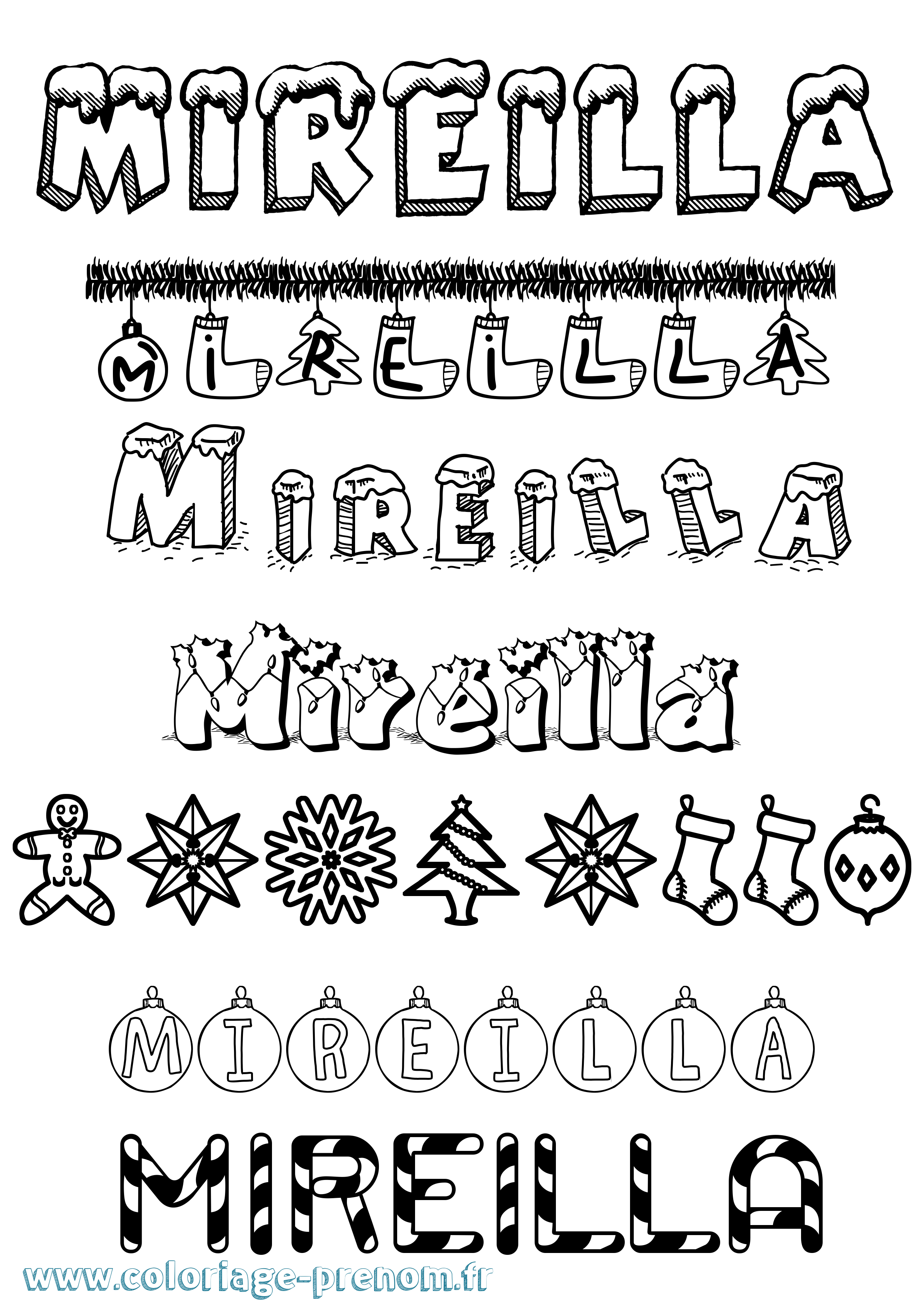Coloriage Mireilla Noël Coloriage prénom Mireilla Noël