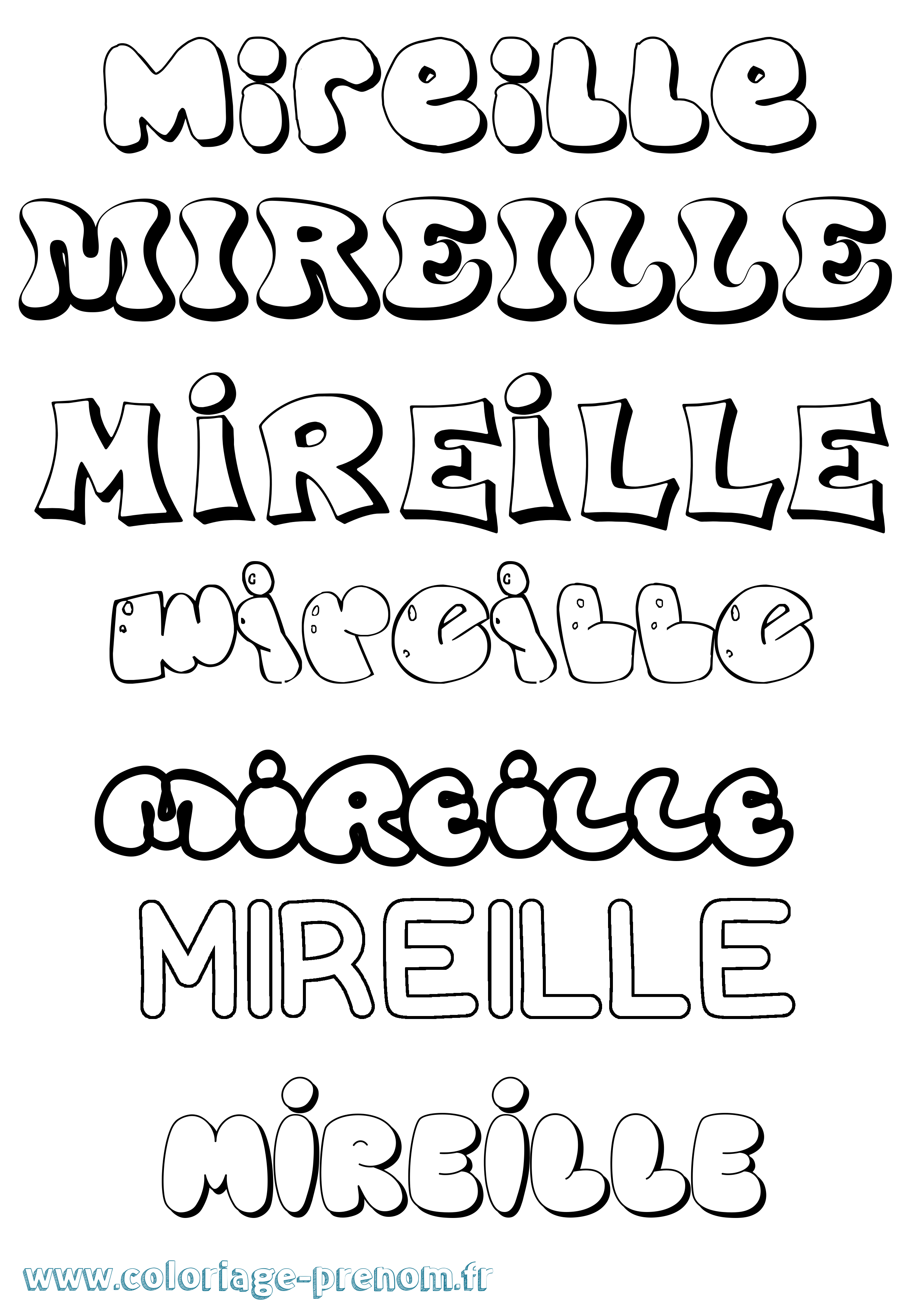 Coloriage Mireille Bubble Coloriage prénom Mireille Bubble