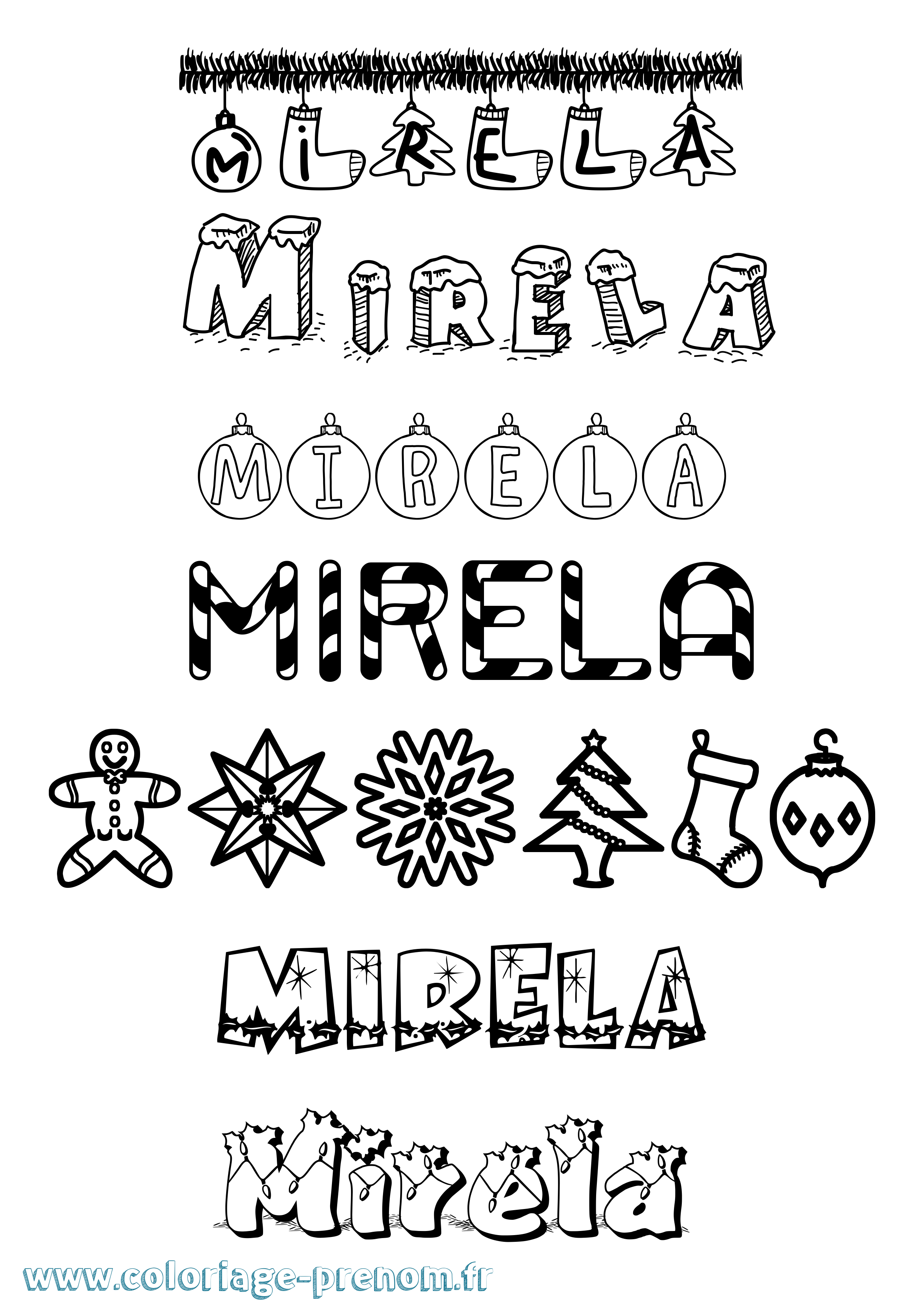 Coloriage Mirela Noël Coloriage prénom Mirela Noël