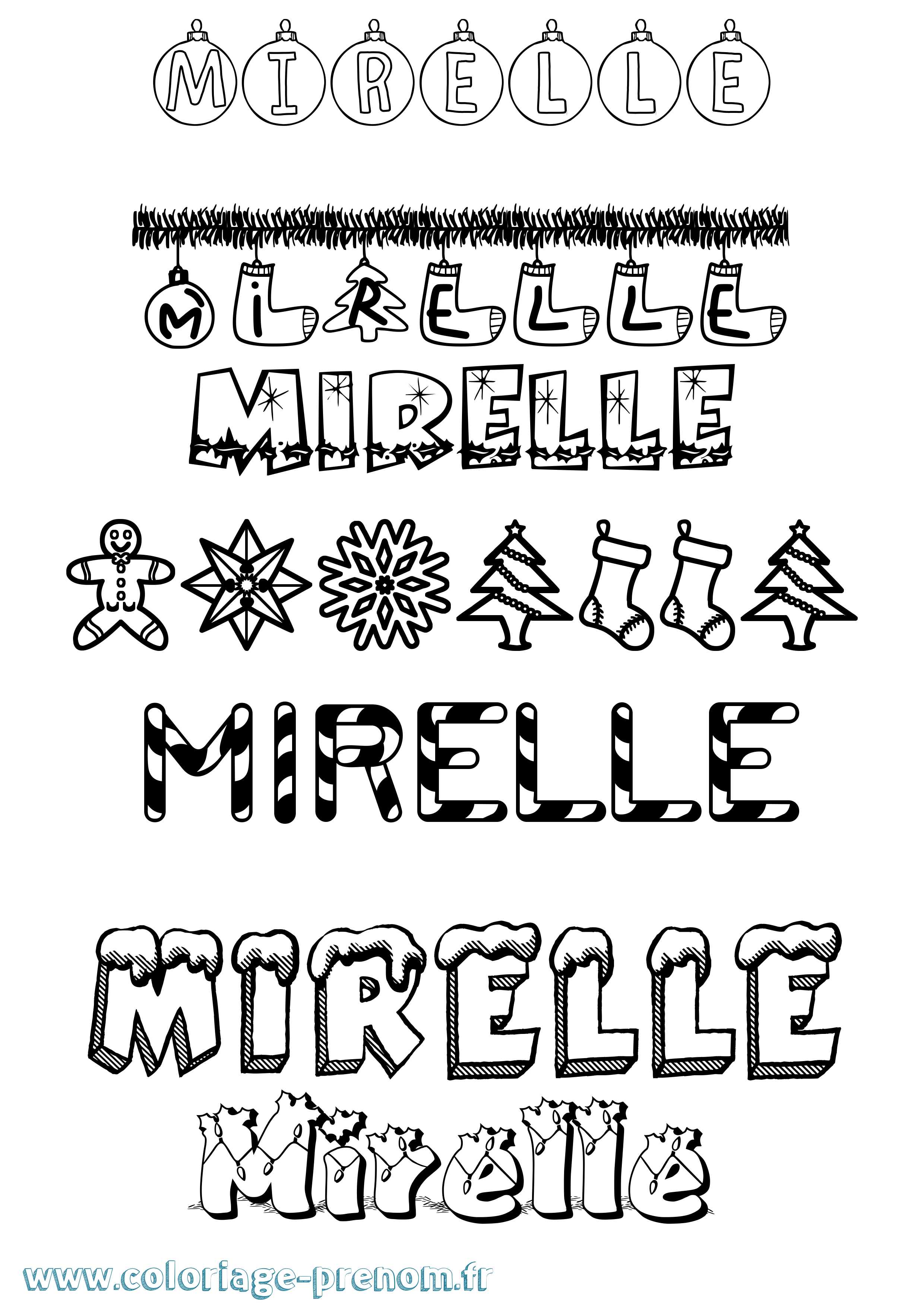 Coloriage Mirelle Noël Coloriage prénom Mirelle Noël