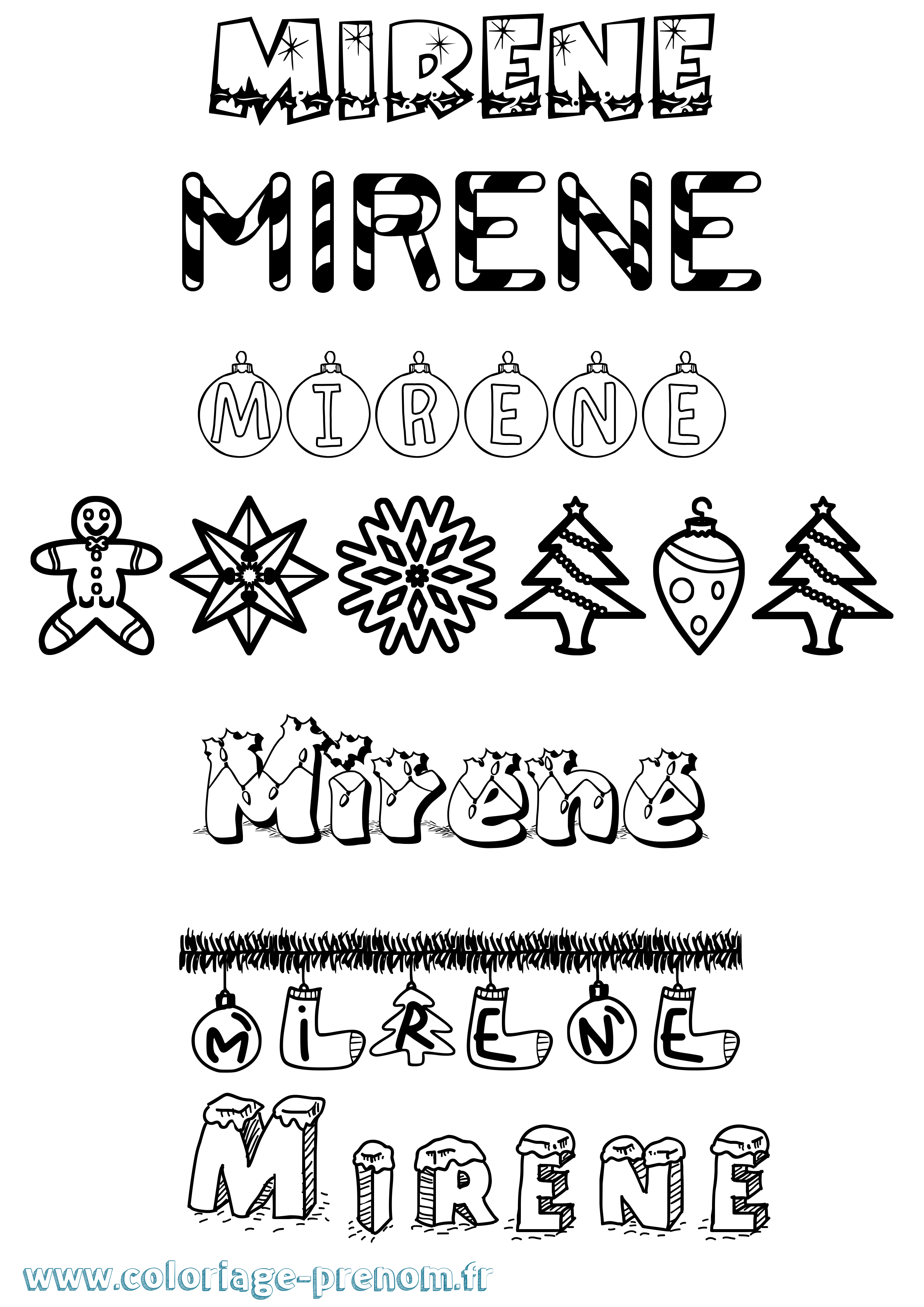 Coloriage Mirene Noël Coloriage prénom Mirene Noël