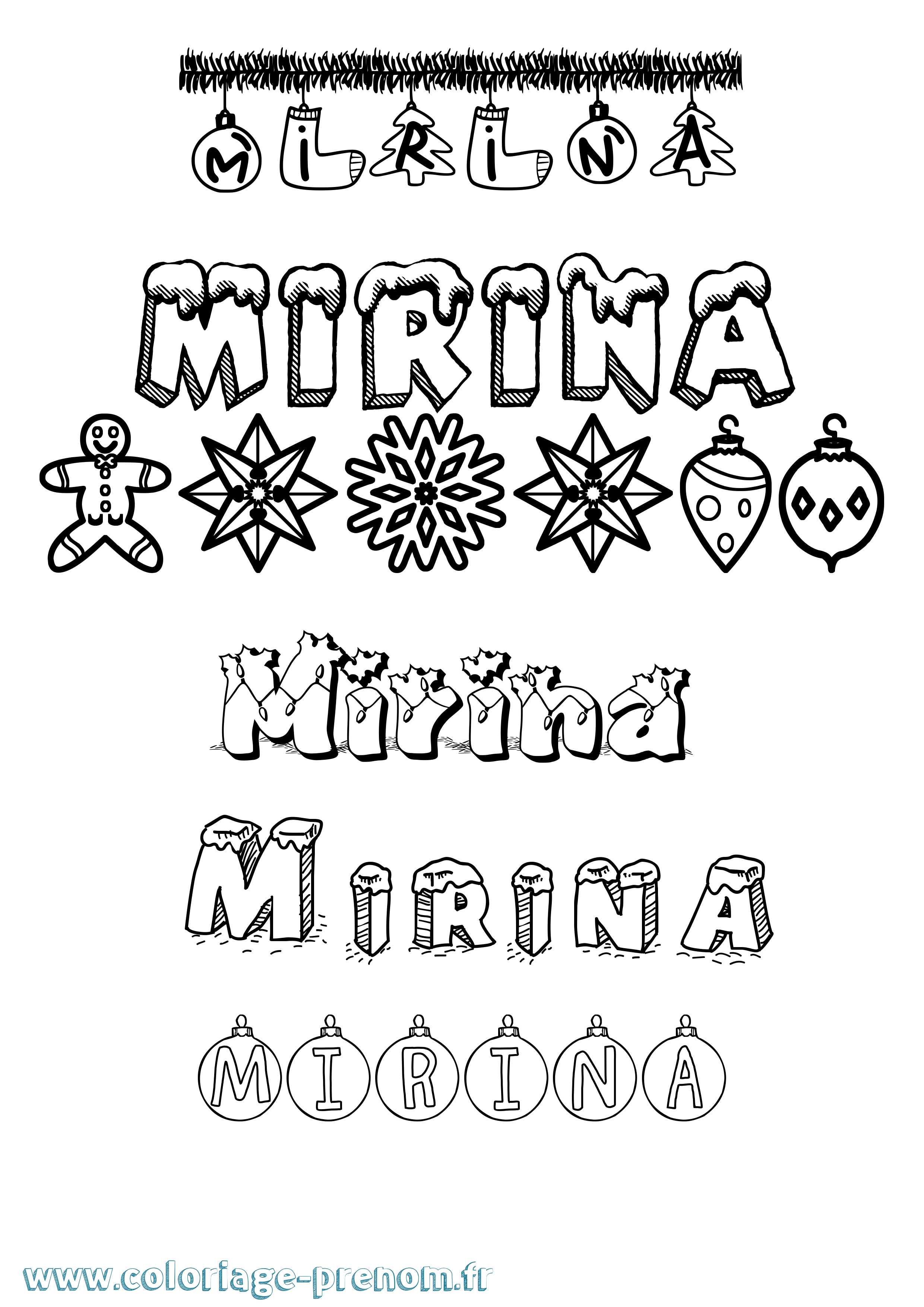 Coloriage Mirina Noël Coloriage prénom Mirina Noël