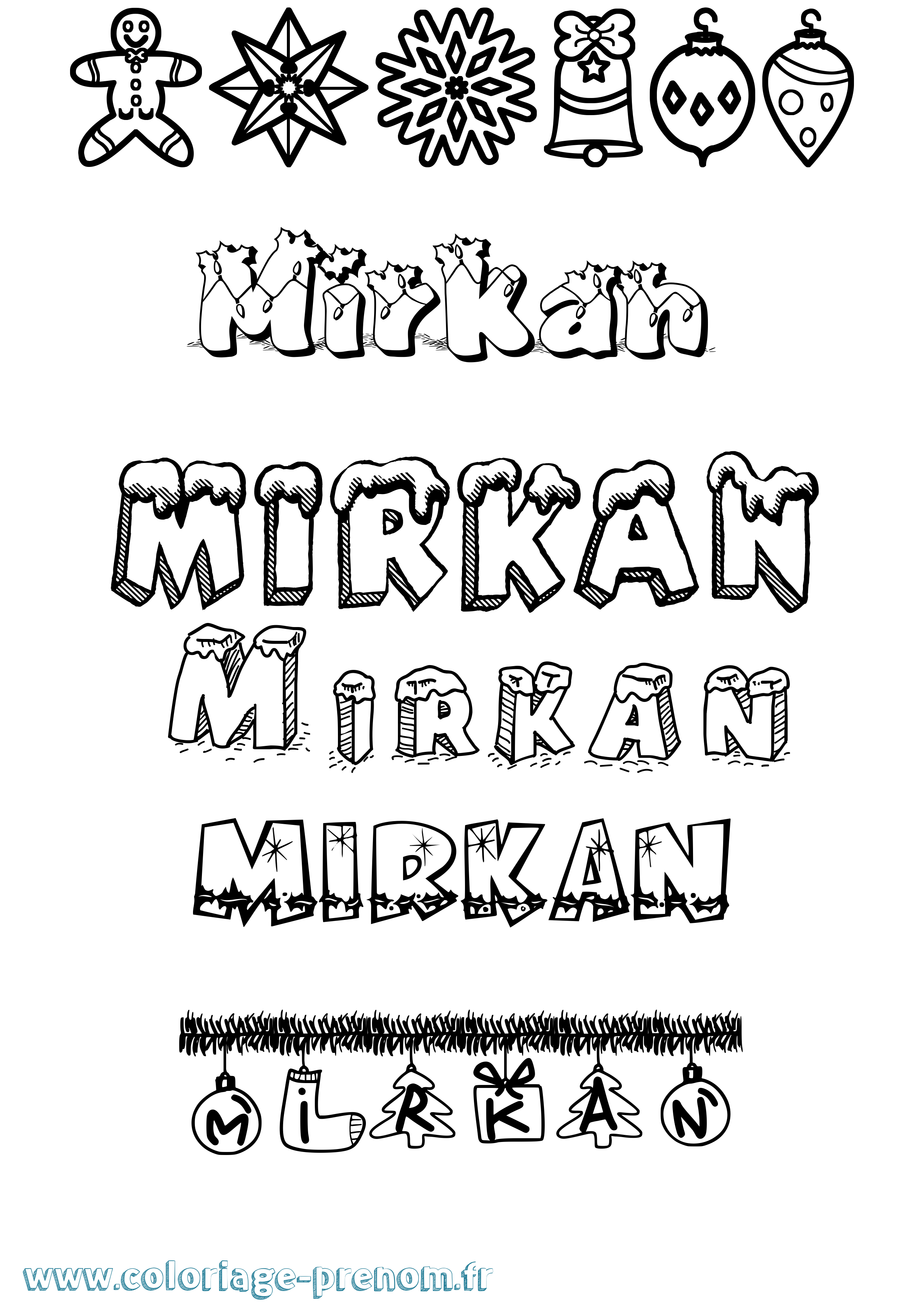 Coloriage Mirkan Noël Coloriage prénom Mirkan Noël