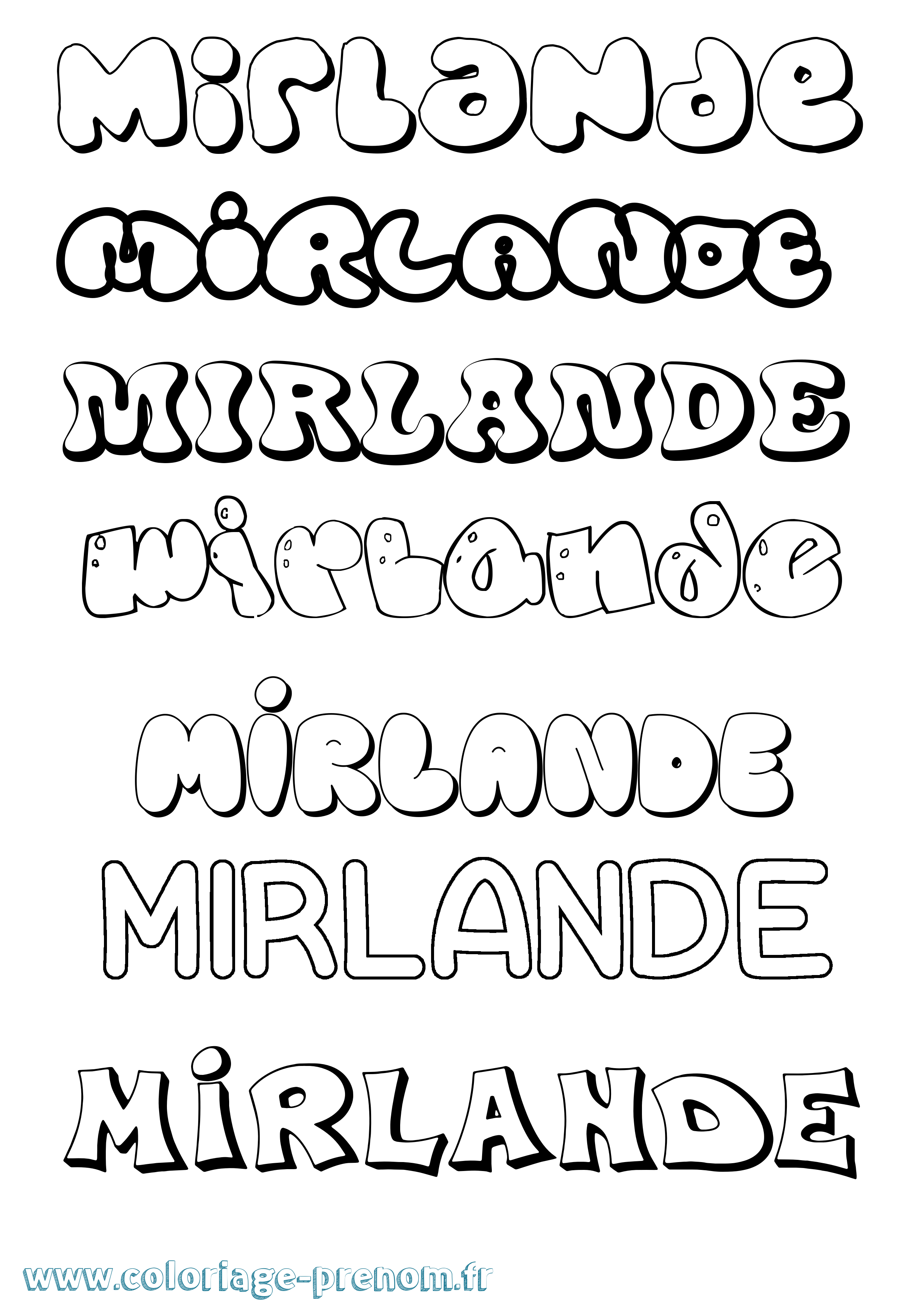 Coloriage Mirlande Bubble Coloriage prénom Mirlande Bubble