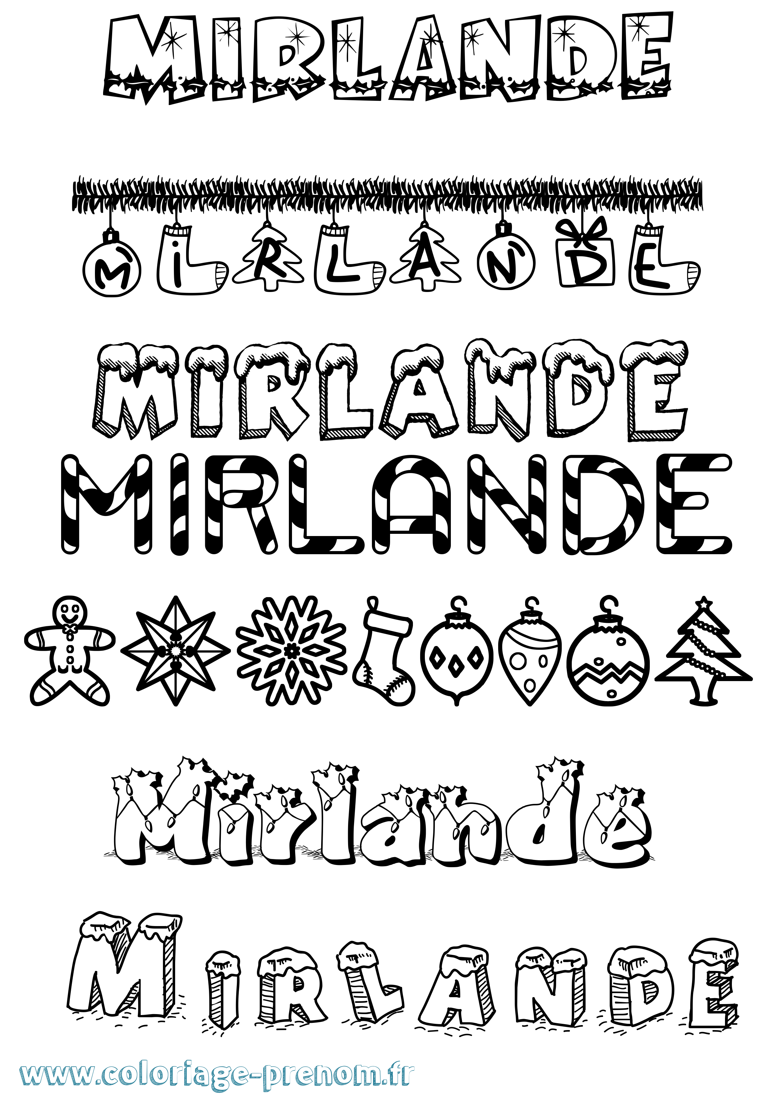 Coloriage Mirlande Noël Coloriage prénom Mirlande Noël