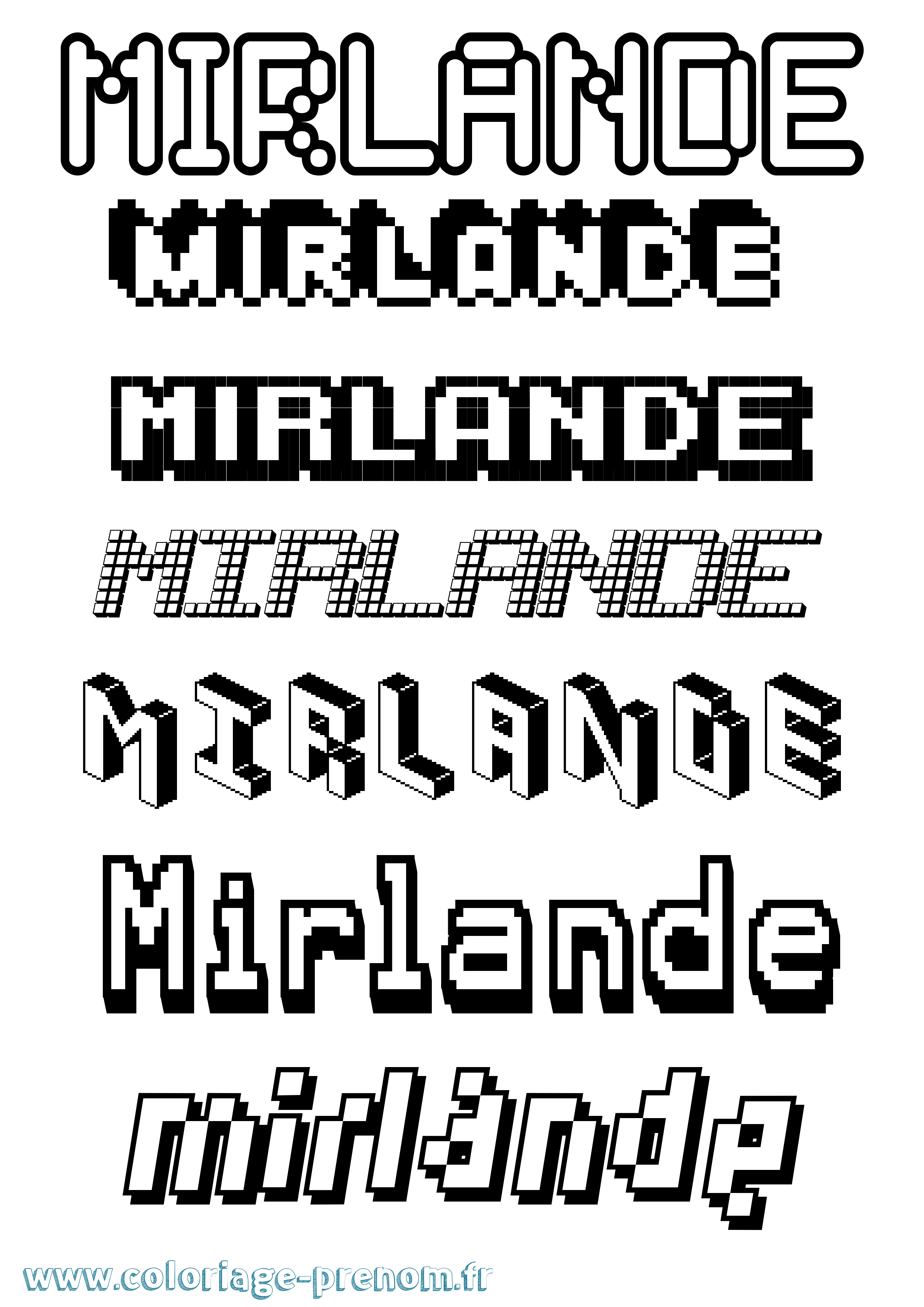Coloriage Mirlande Pixel Coloriage prénom Mirlande Pixel