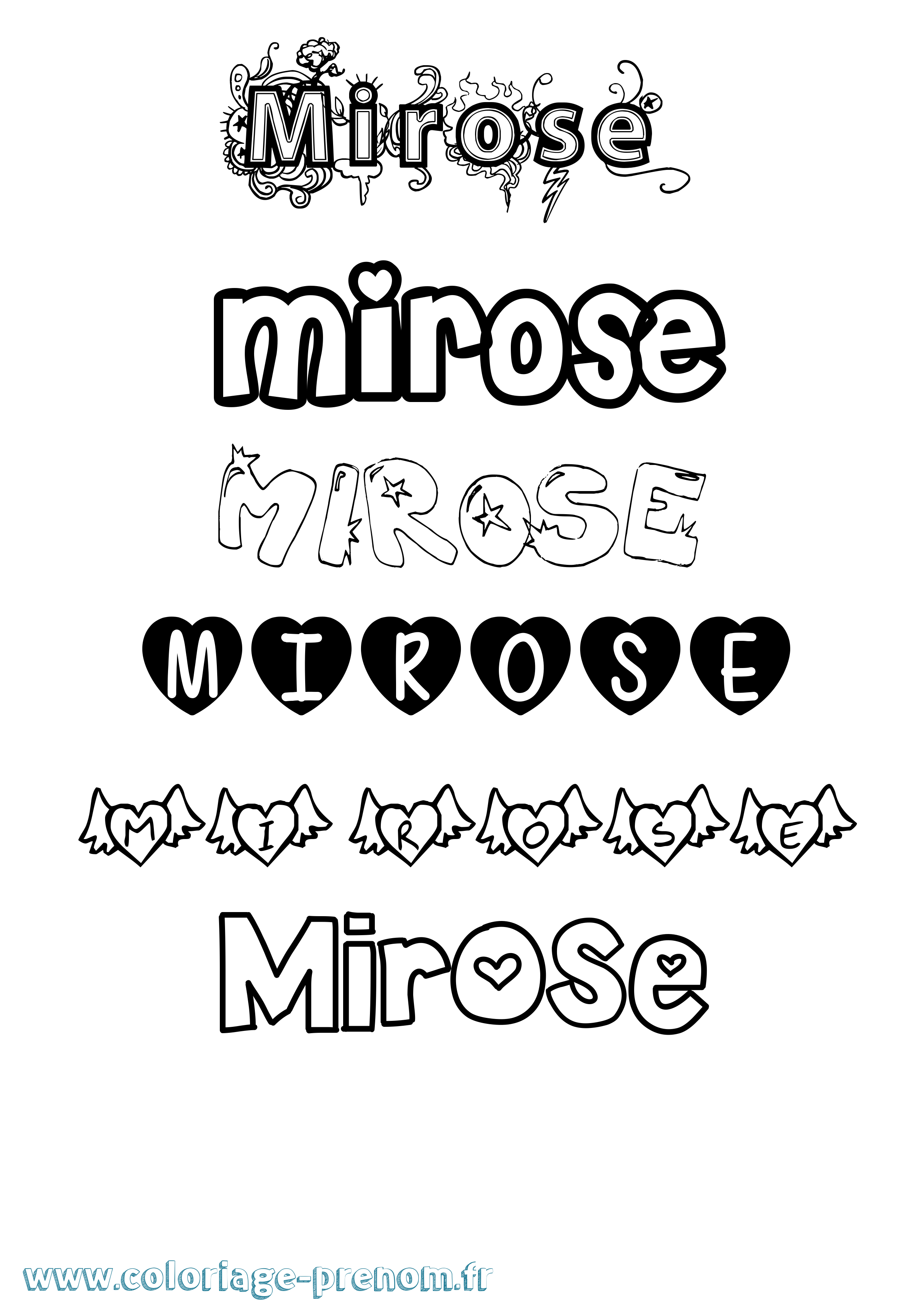 Coloriage Mirose Girly Coloriage prénom Mirose Girly