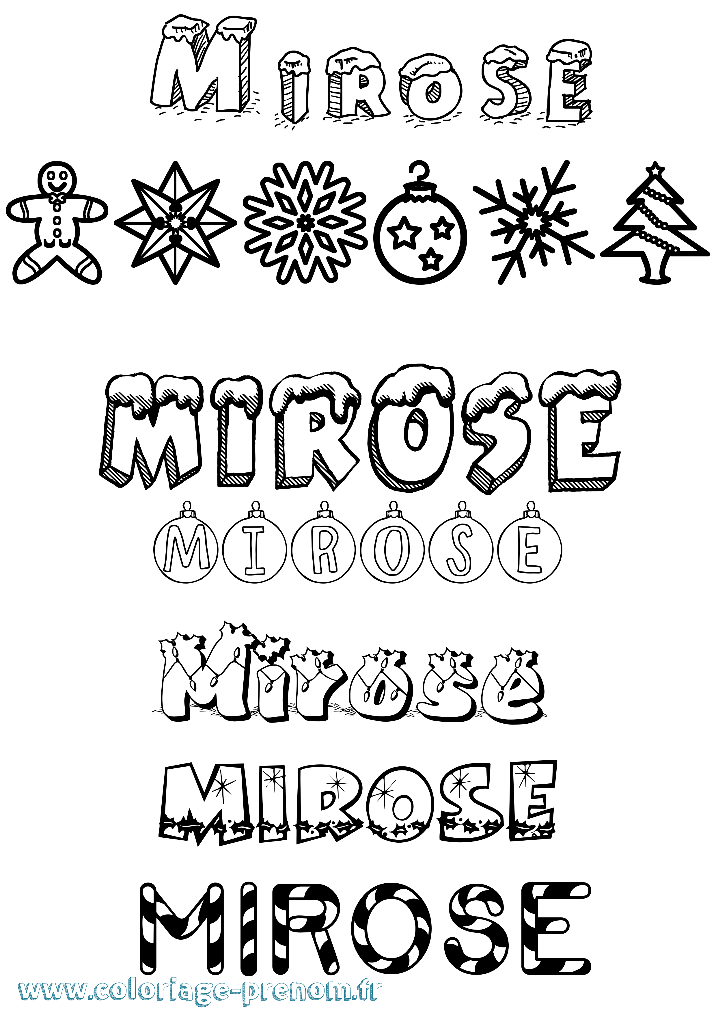Coloriage Mirose Noël Coloriage prénom Mirose Noël