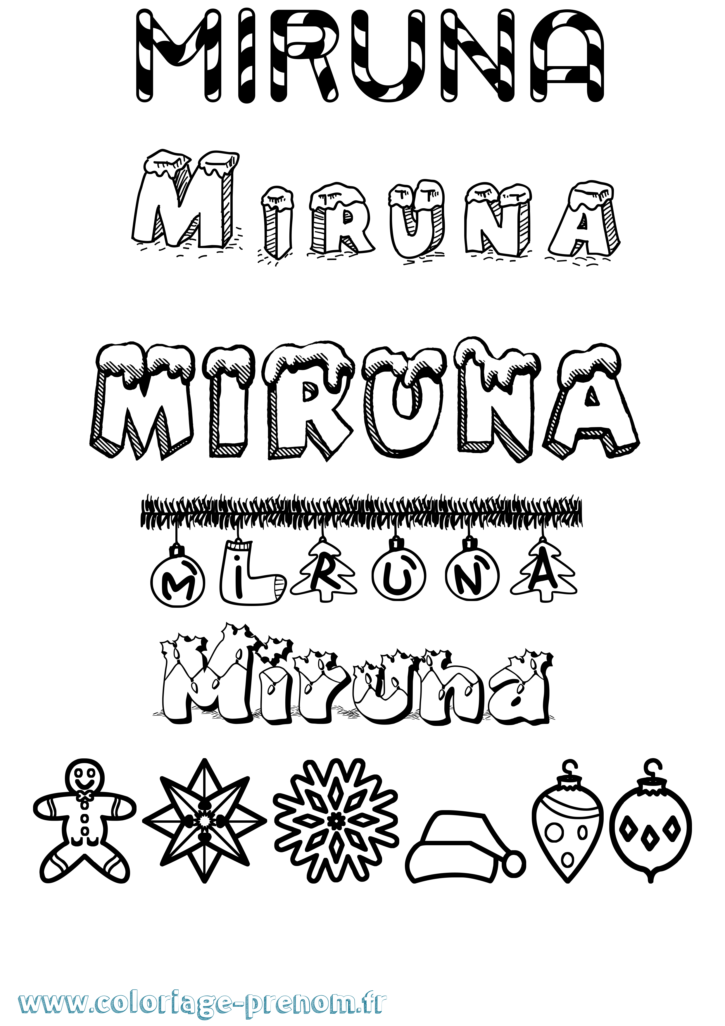 Coloriage Miruna Noël Coloriage prénom Miruna Noël