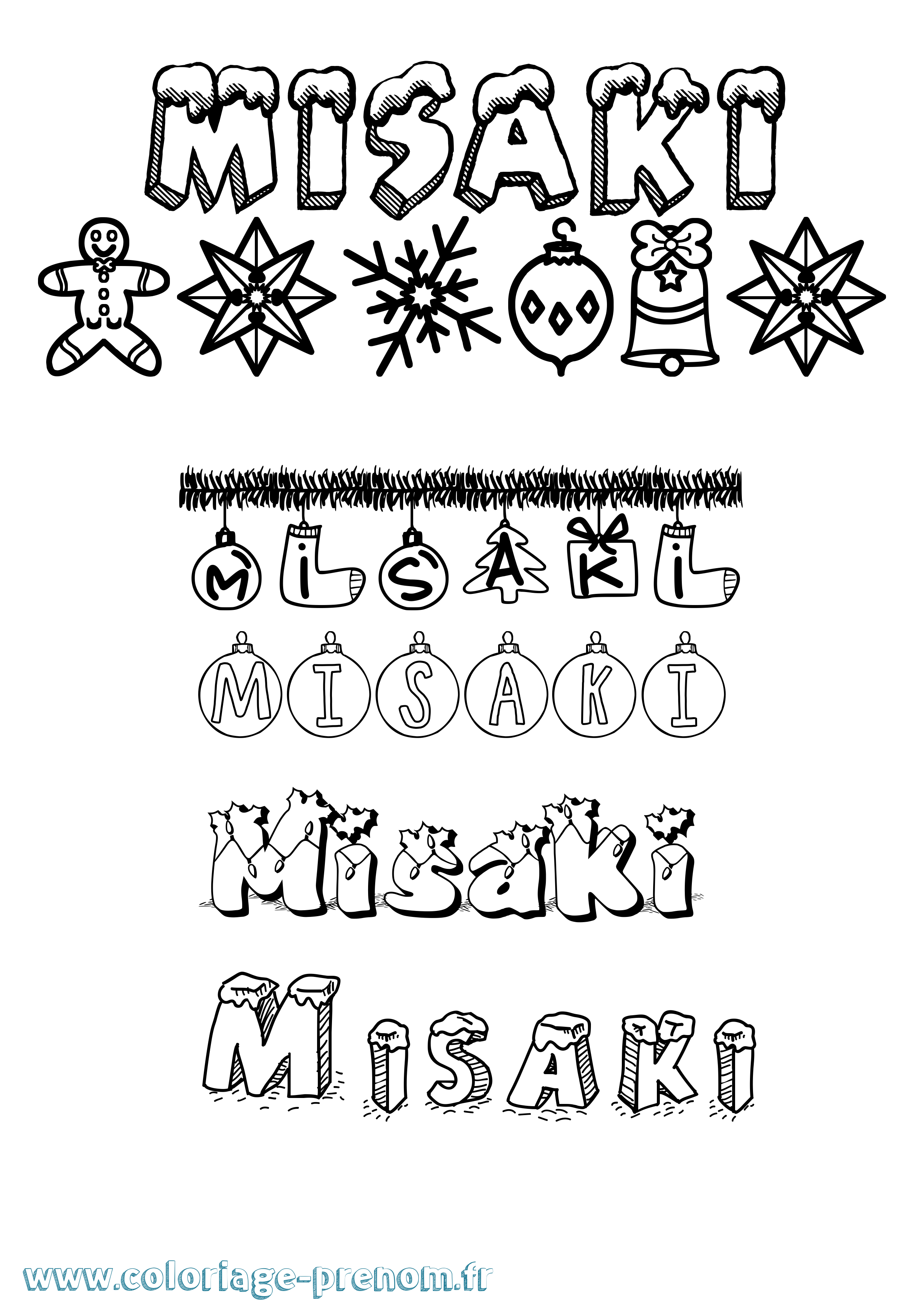 Coloriage Misaki Noël Coloriage prénom Misaki Noël