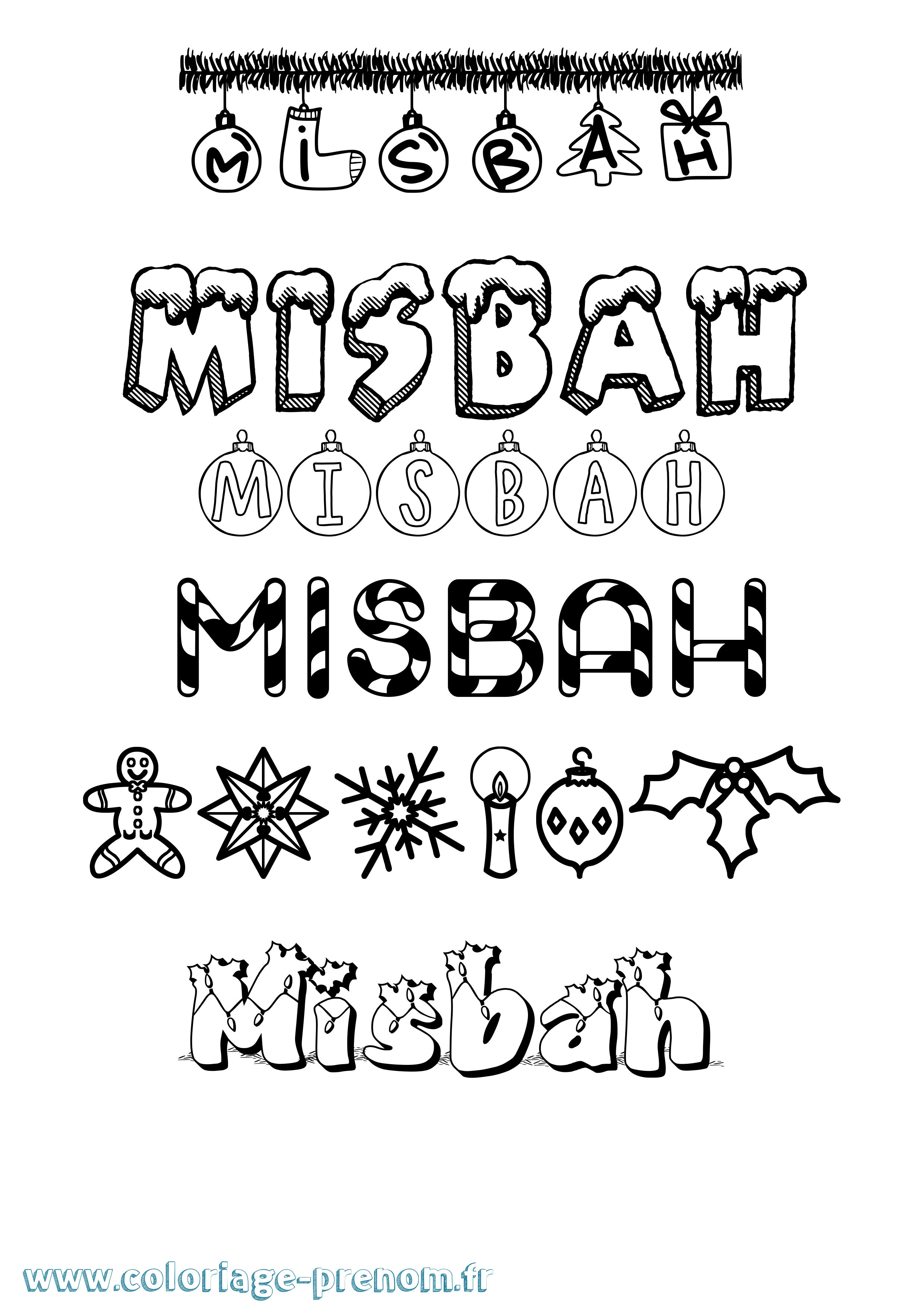 Coloriage Misbah Noël Coloriage prénom Misbah Noël