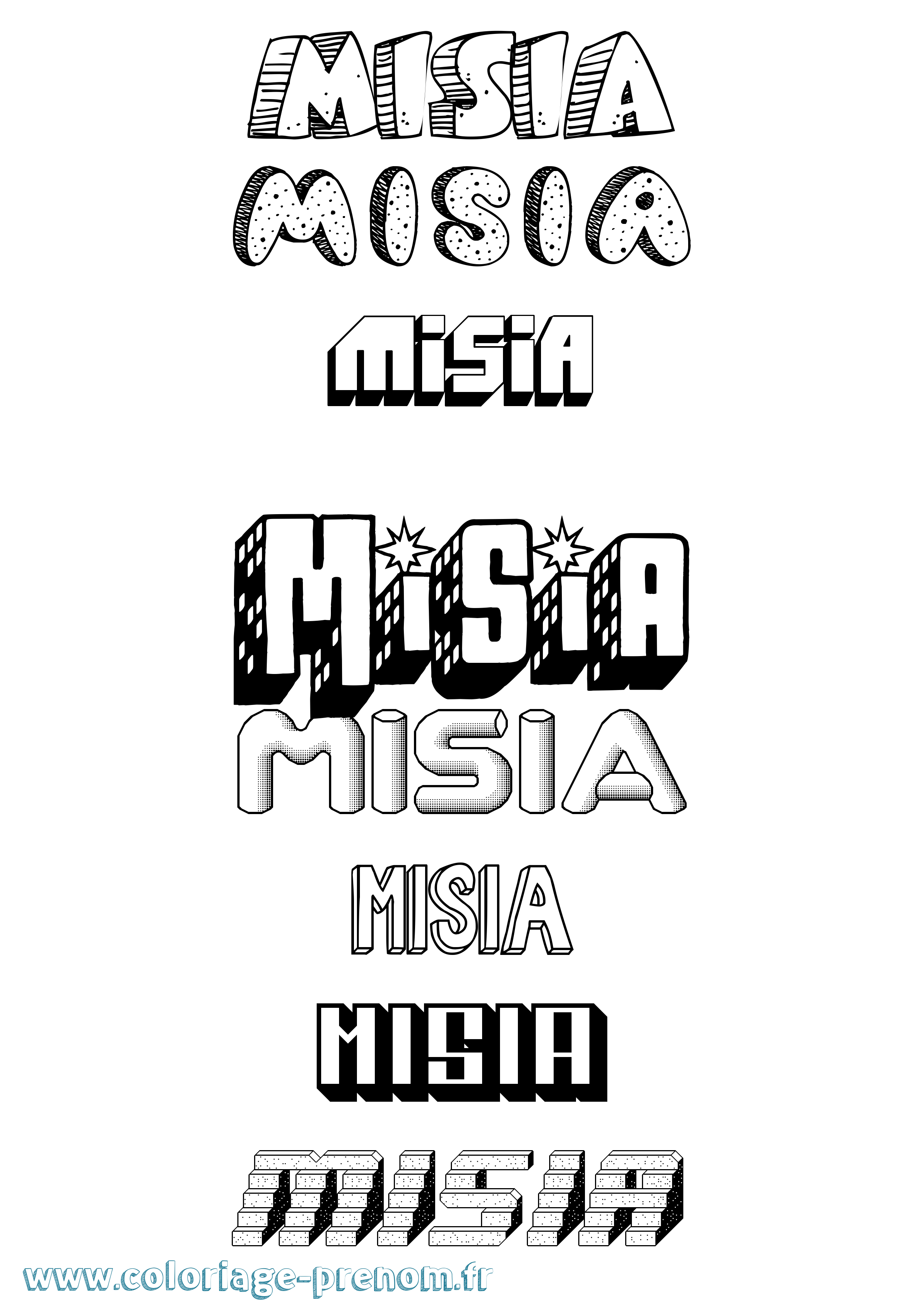 Coloriage Misia Effet 3D Coloriage prénom Misia Effet 3D