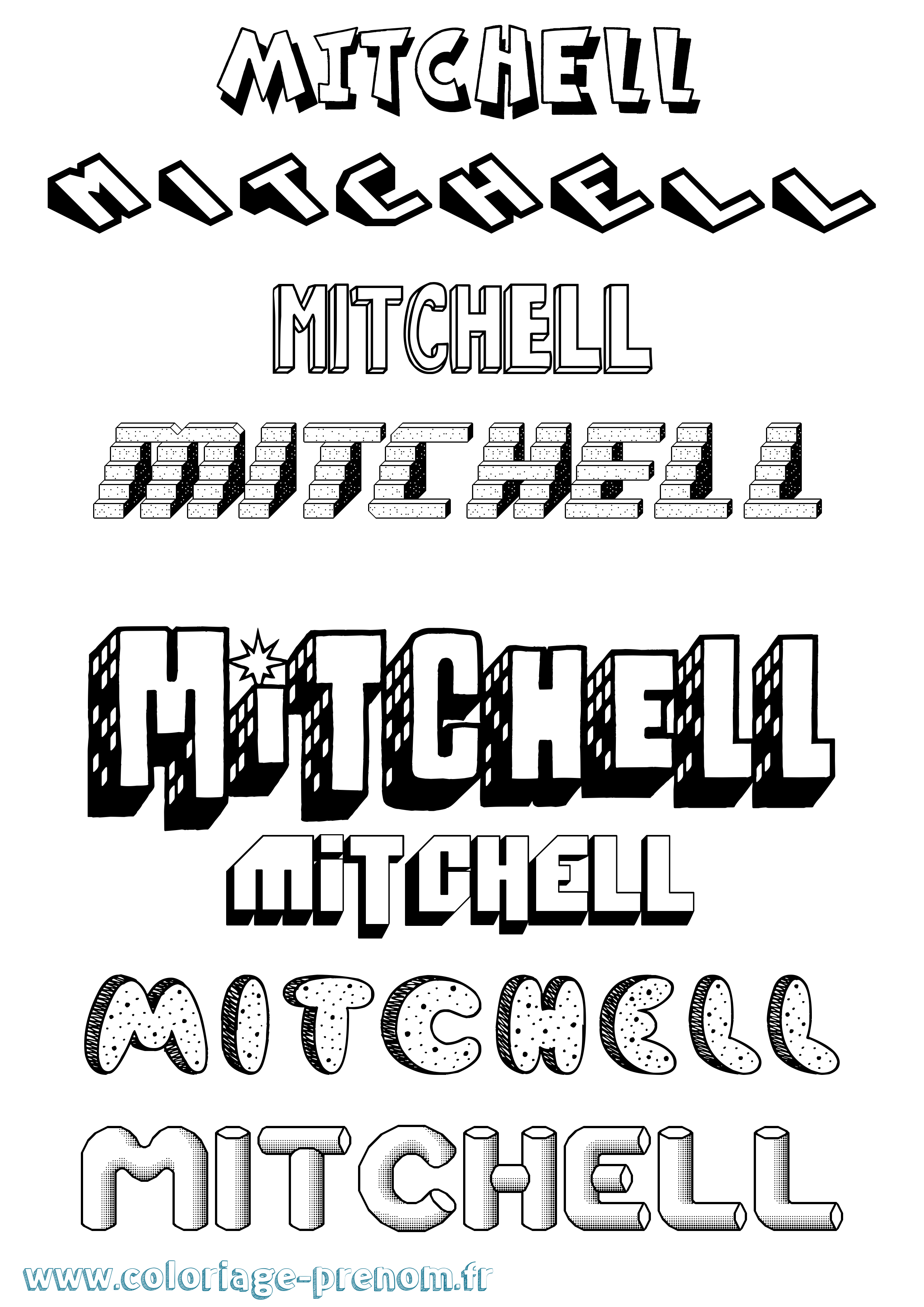 Coloriage Mitchell Effet 3D Coloriage prénom Mitchell Effet 3D
