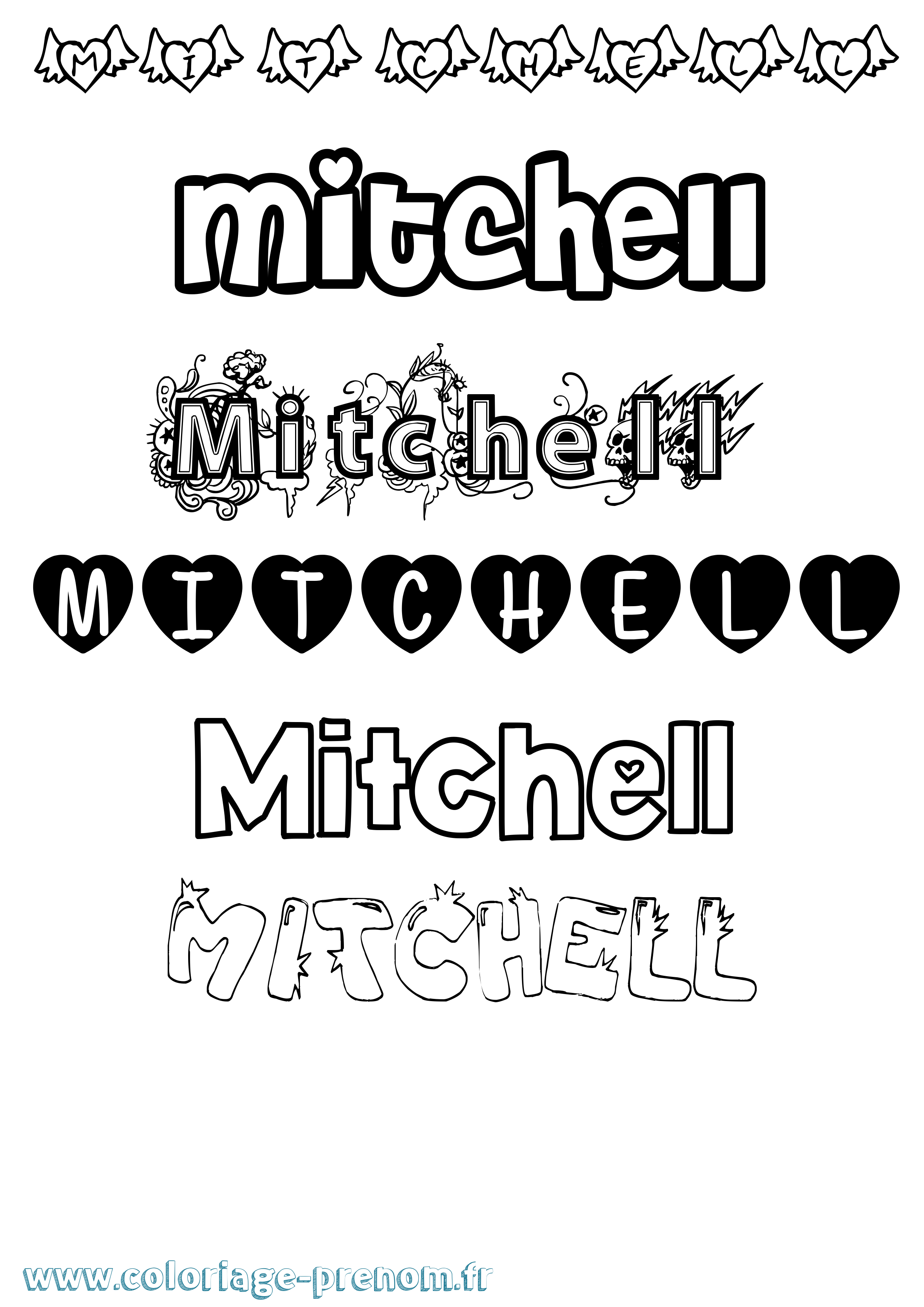 Coloriage Mitchell Girly Coloriage prénom Mitchell Girly