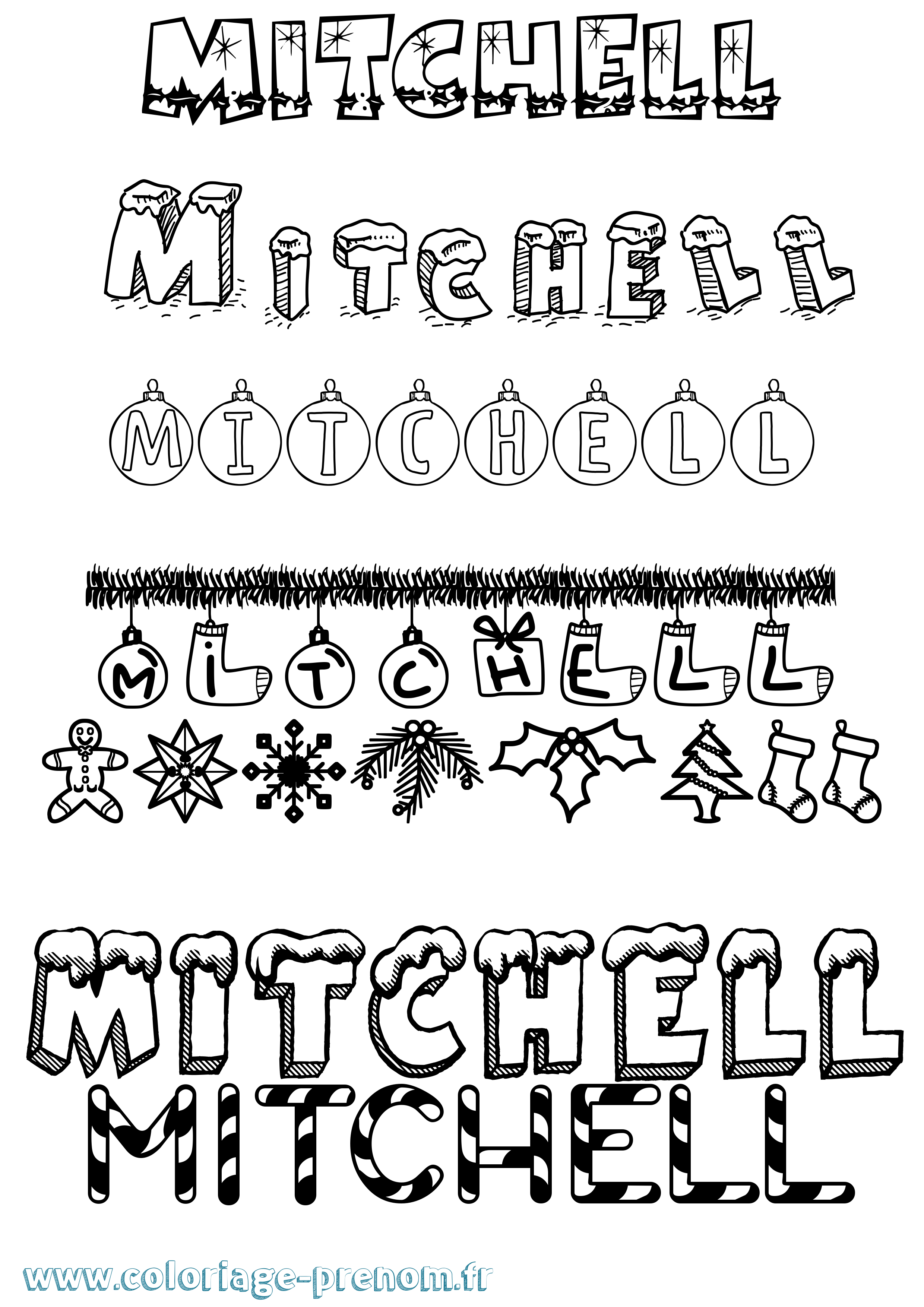 Coloriage Mitchell Noël Coloriage prénom Mitchell Noël