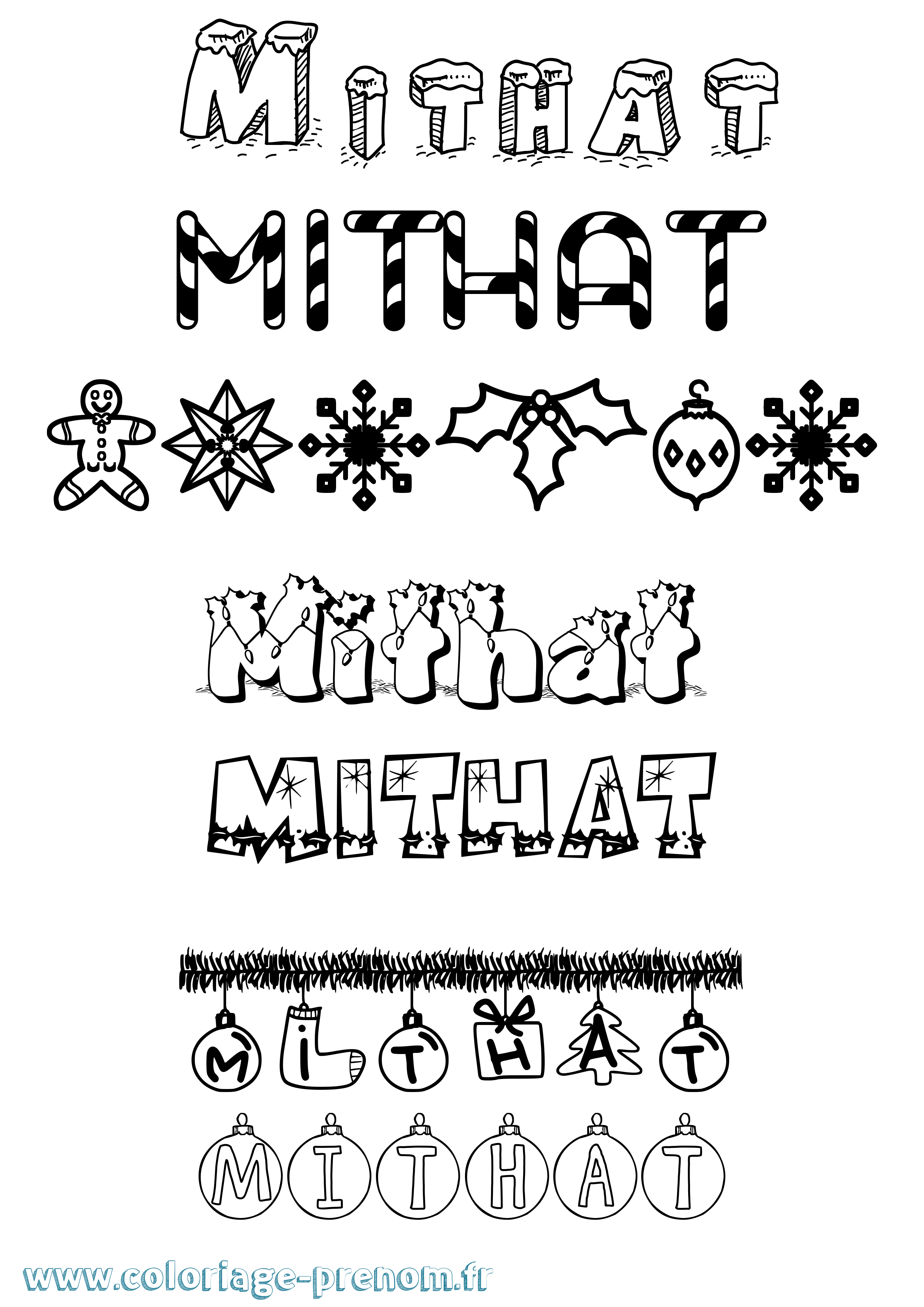 Coloriage Mithat Noël Coloriage prénom Mithat Noël