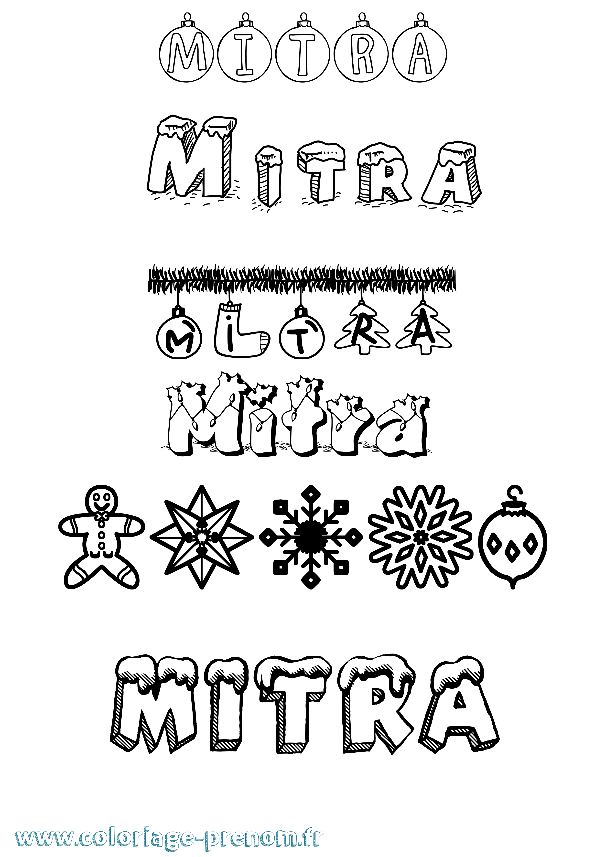 Coloriage Mitra Noël Coloriage prénom Mitra Noël