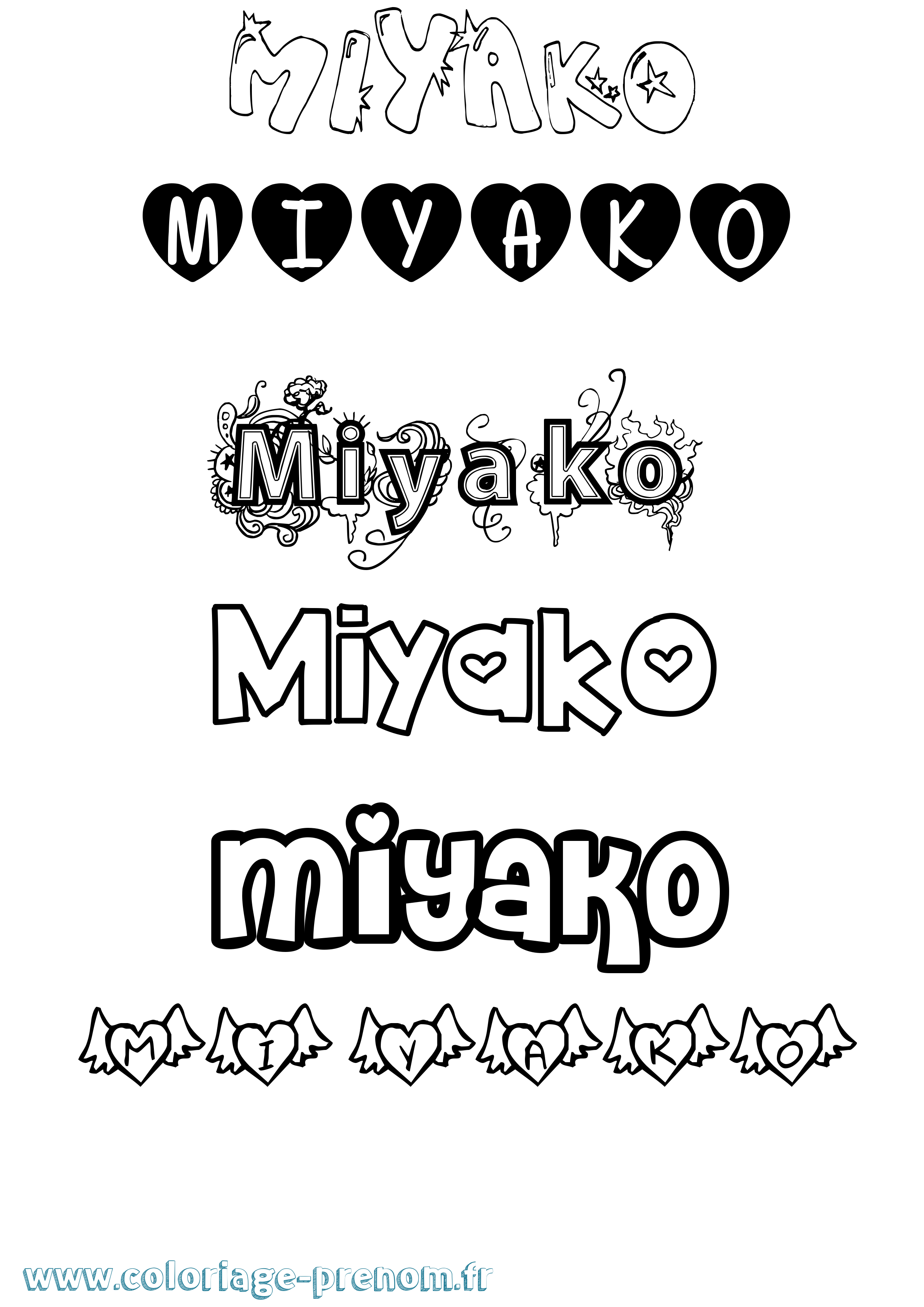 Coloriage Miyako Girly Coloriage prénom Miyako Girly