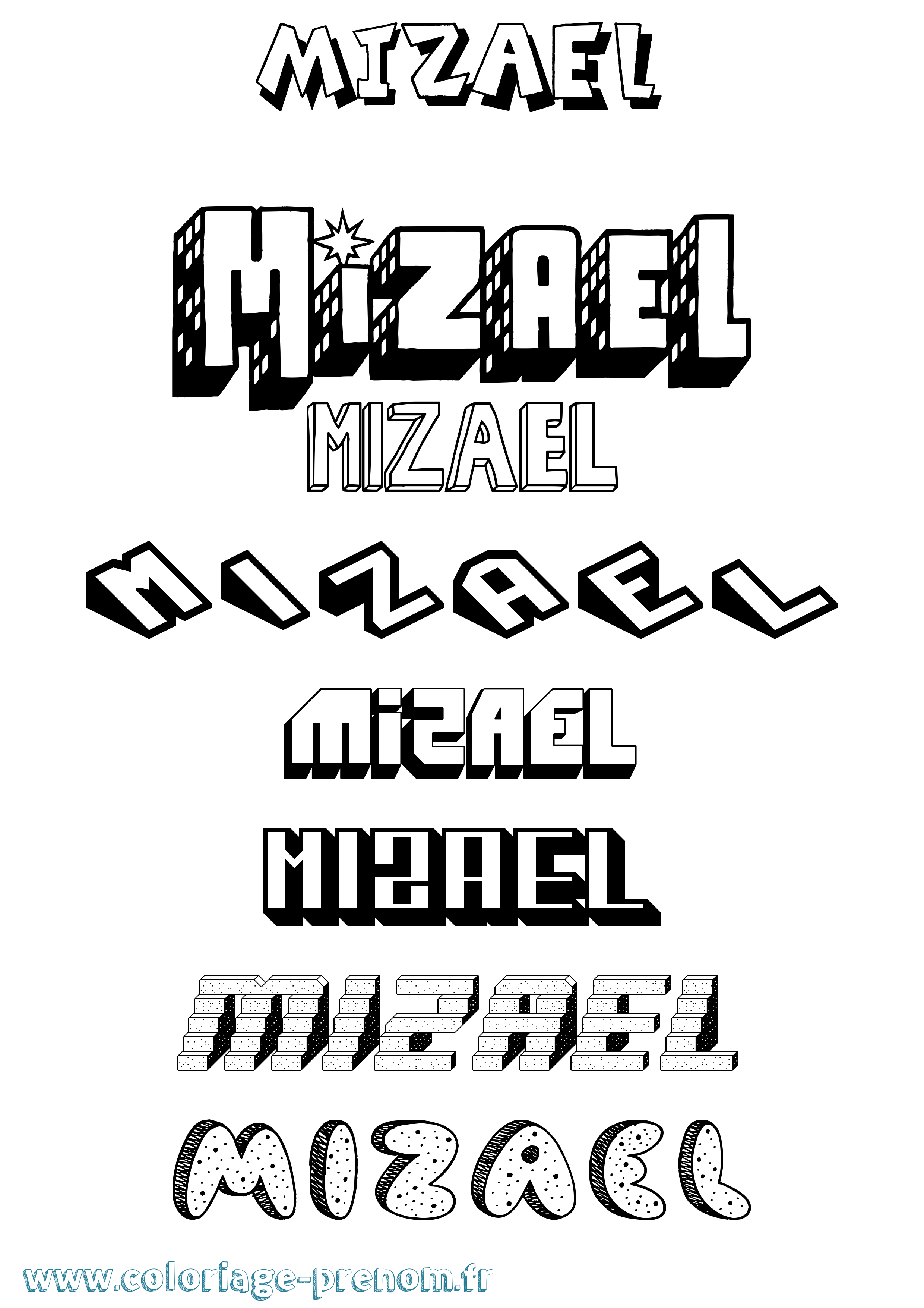 Coloriage Mizael Effet 3D Coloriage prénom Mizael Effet 3D