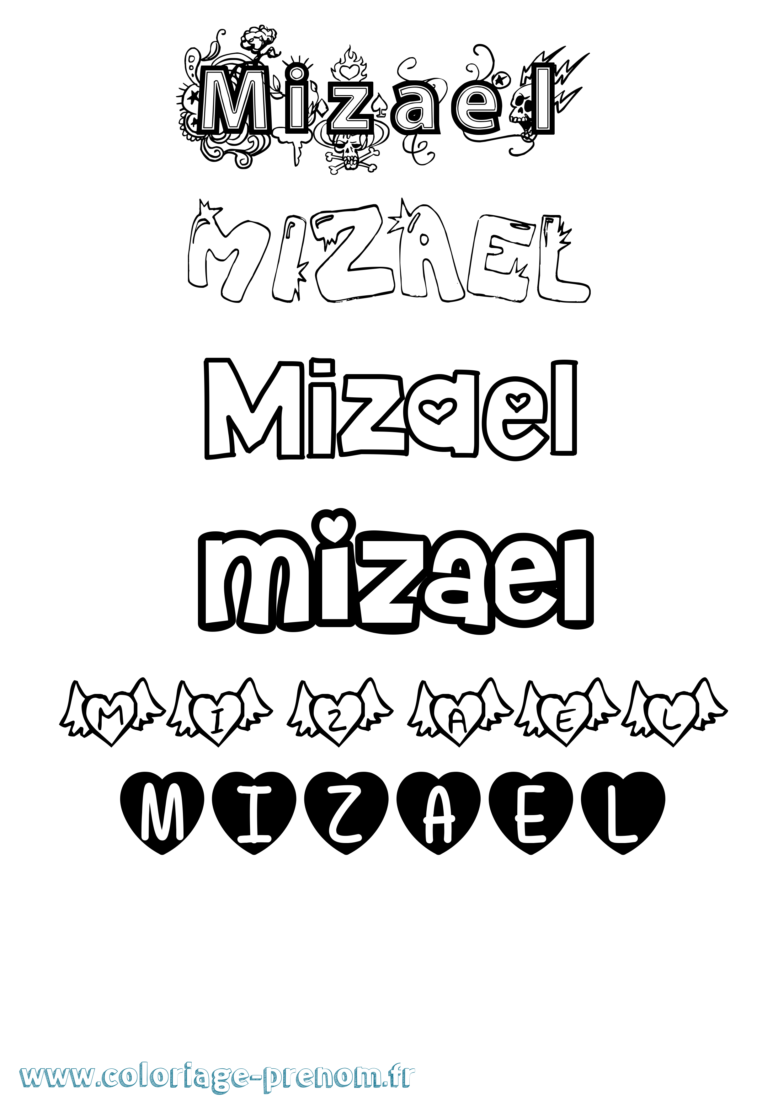 Coloriage Mizael Girly Coloriage prénom Mizael Girly