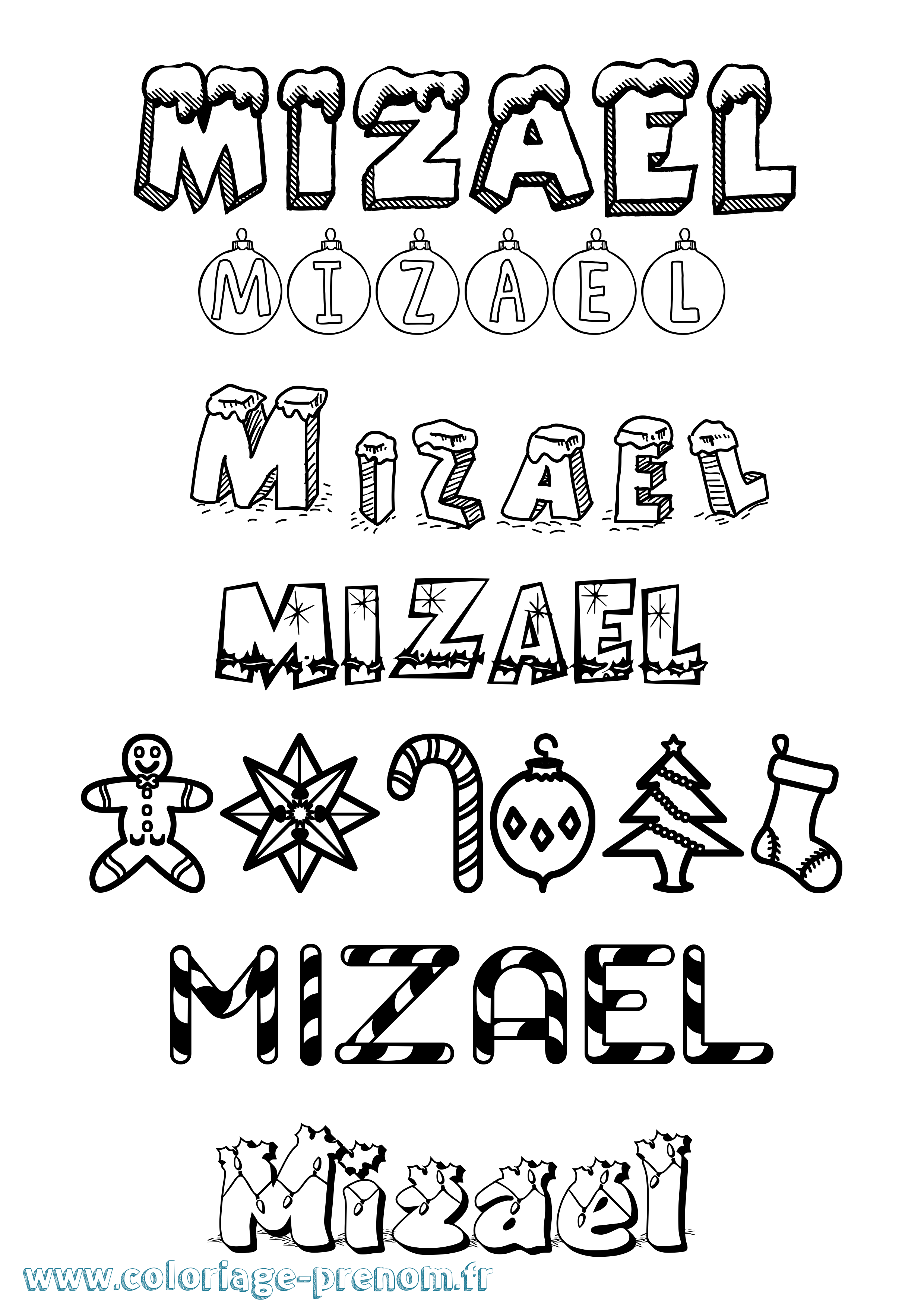 Coloriage Mizael Noël Coloriage prénom Mizael Noël