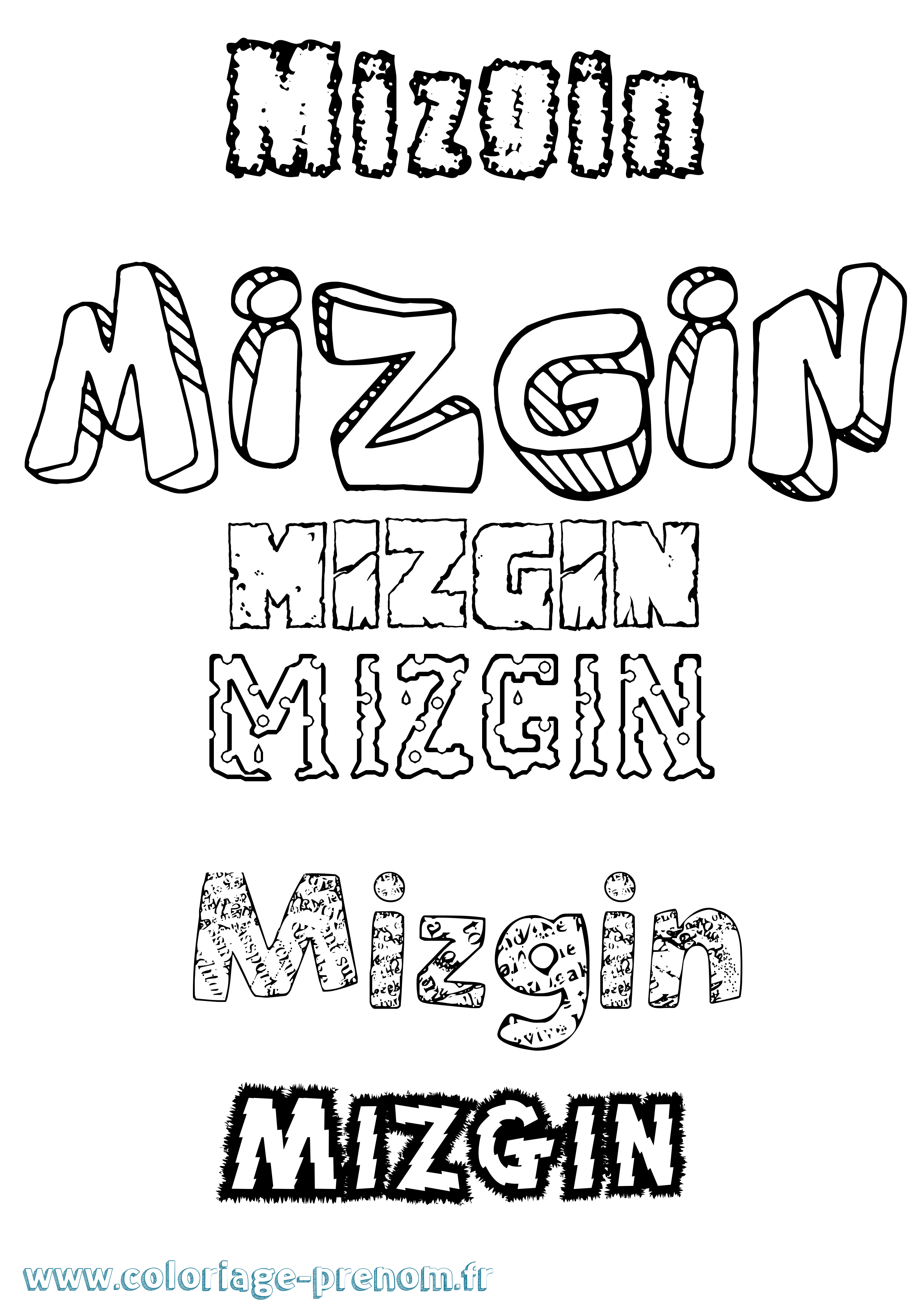 Coloriage Mizgin Destructuré Coloriage prénom Mizgin Destructuré