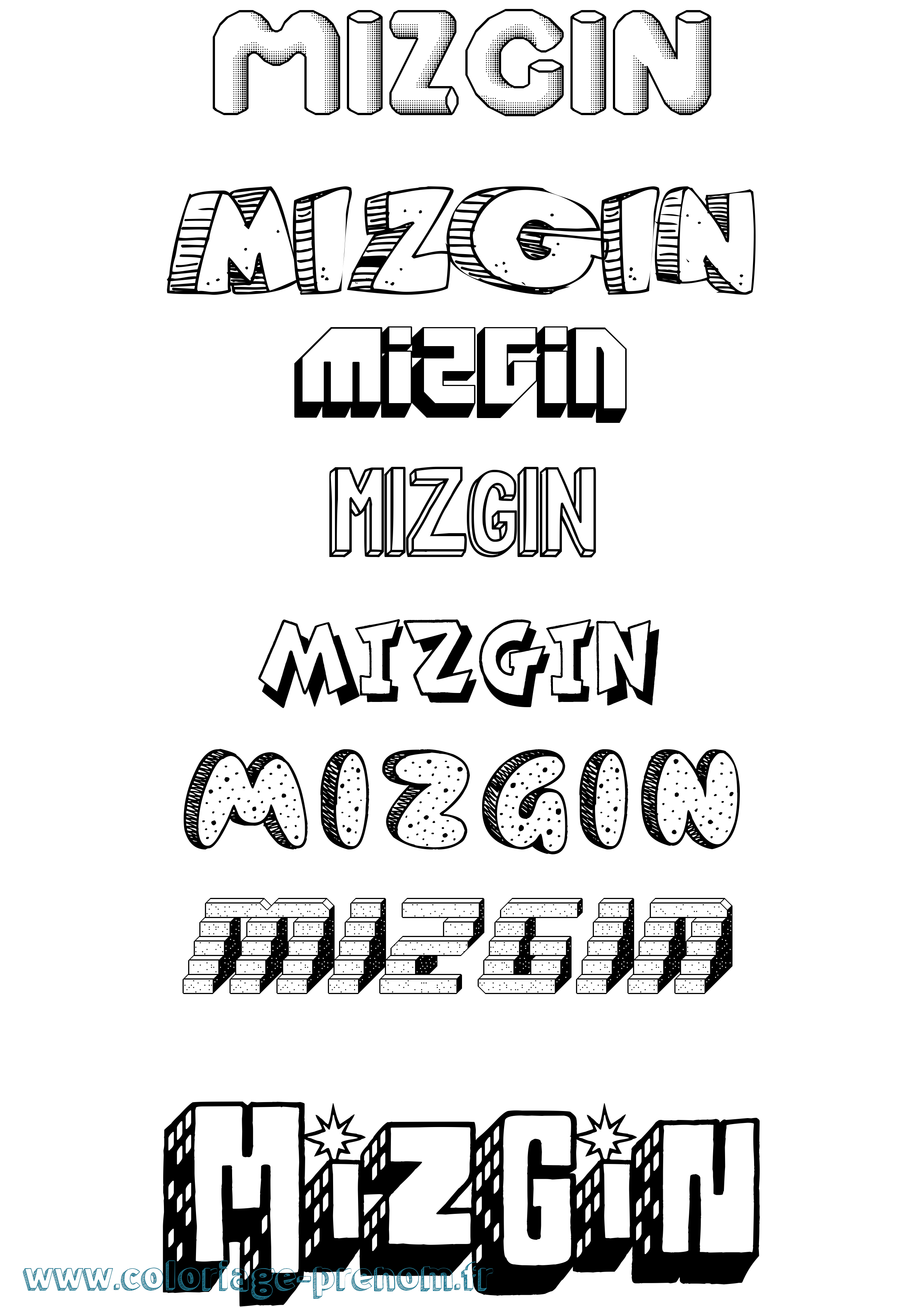 Coloriage Mizgin Effet 3D Coloriage prénom Mizgin Effet 3D