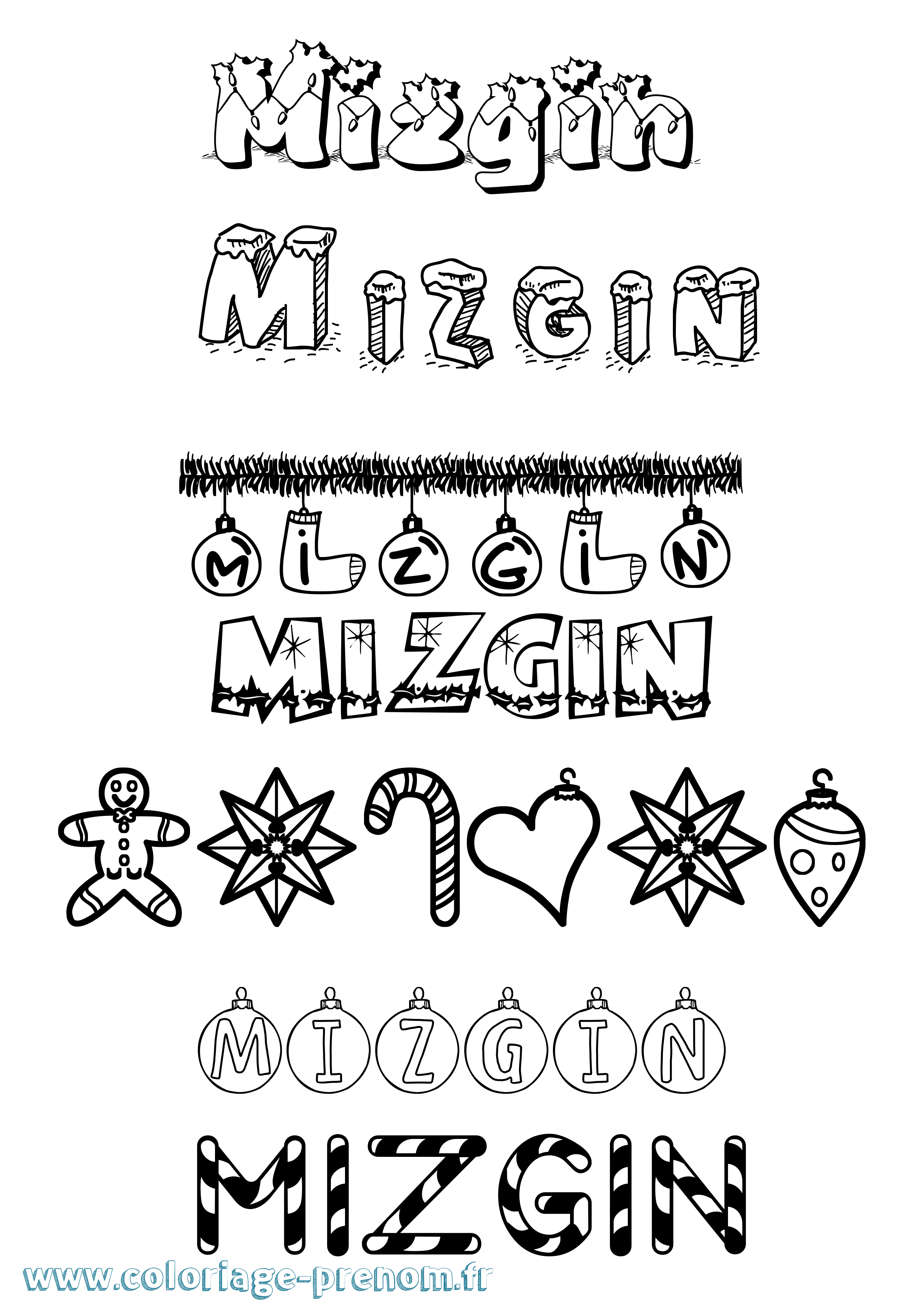 Coloriage Mizgin Noël Coloriage prénom Mizgin Noël