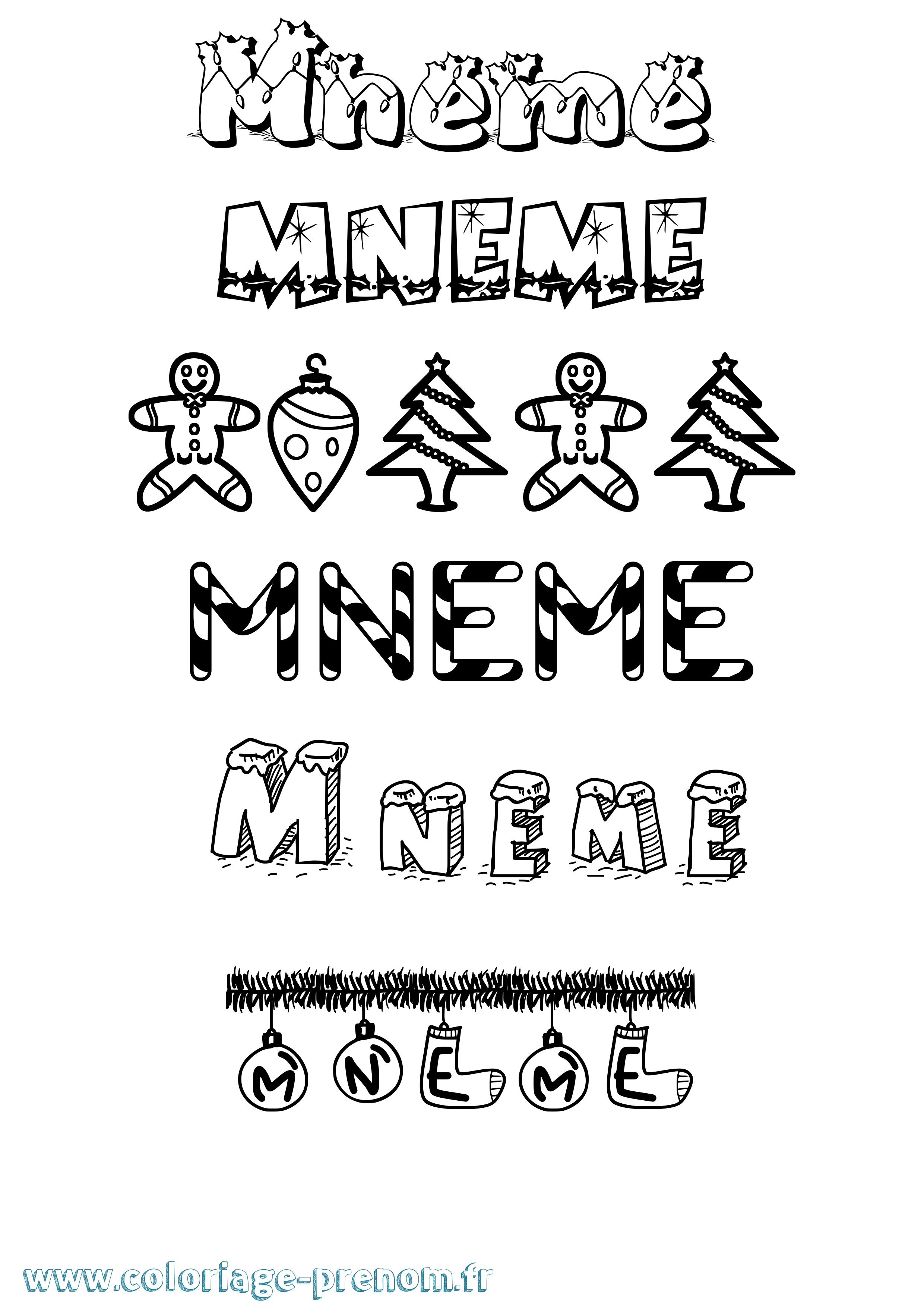 Coloriage Mneme Noël Coloriage prénom Mneme Noël