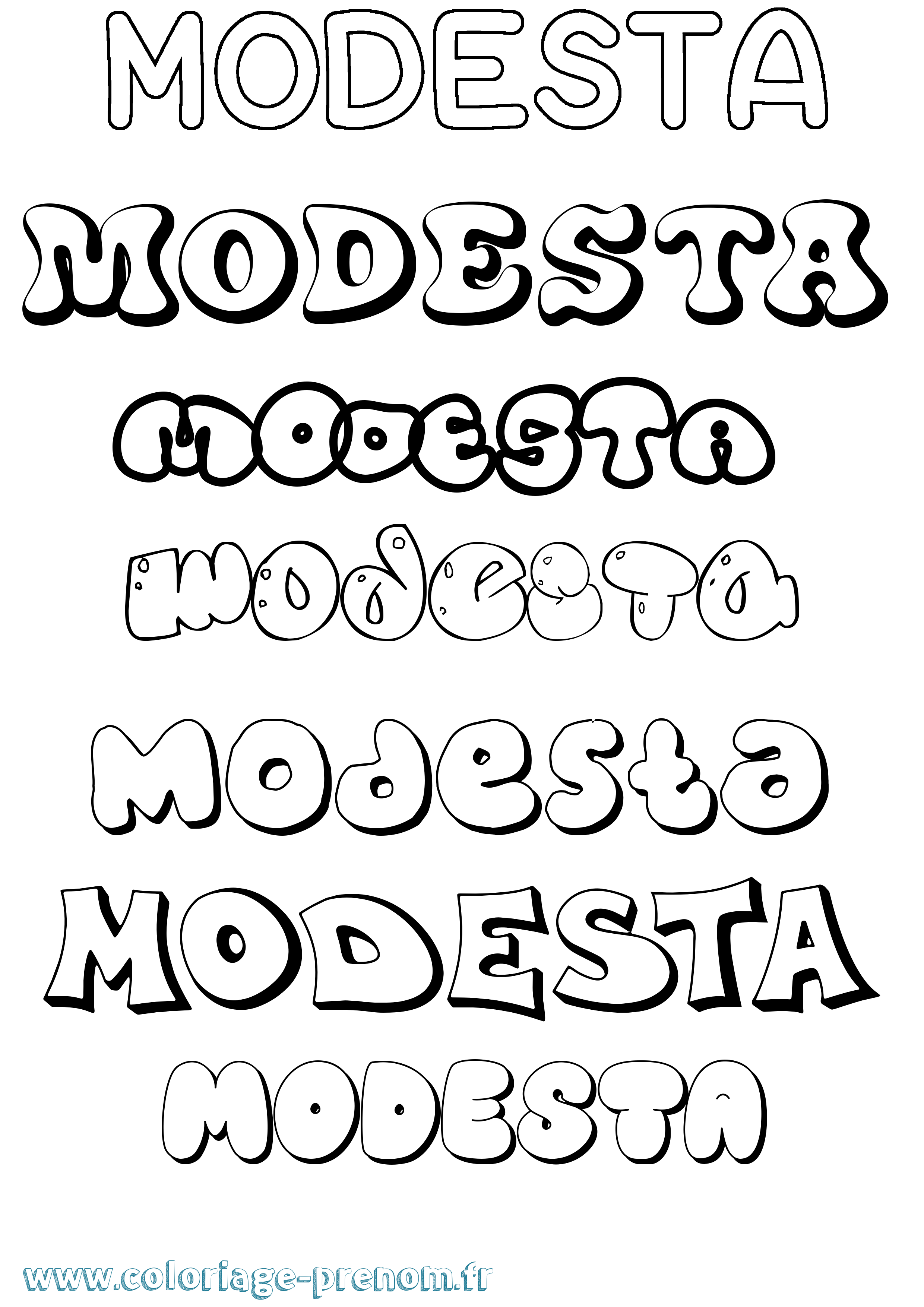 Coloriage Modesta Bubble Coloriage prénom Modesta Bubble