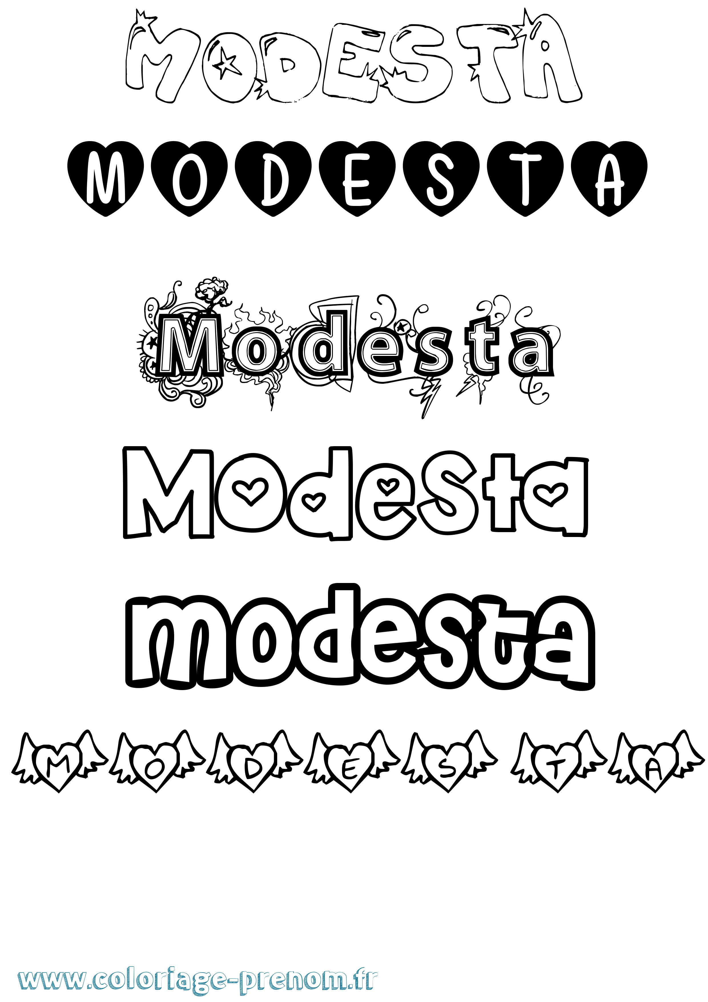 Coloriage Modesta Girly Coloriage prénom Modesta Girly