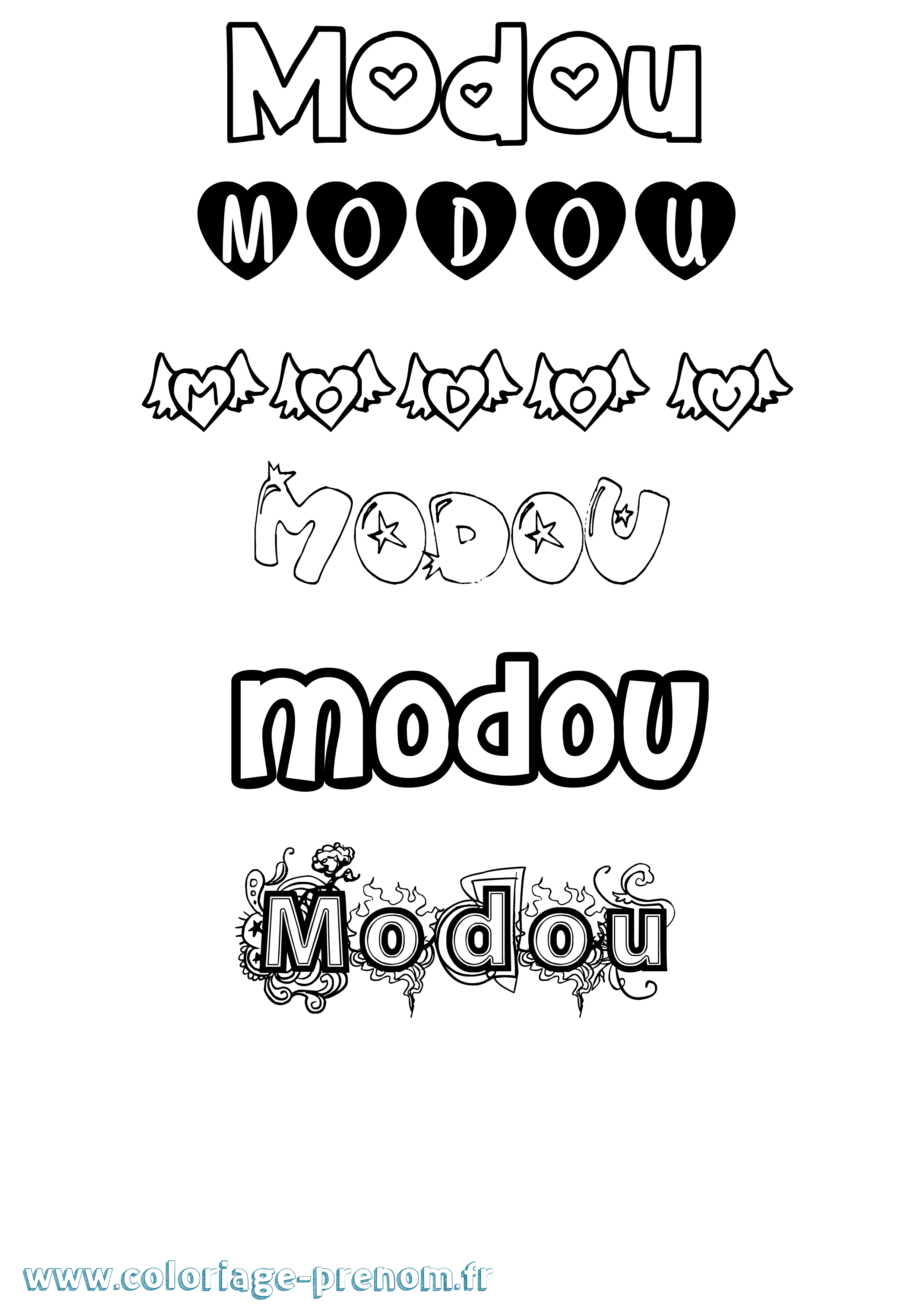 Coloriage Modou Girly Coloriage prénom Modou Girly