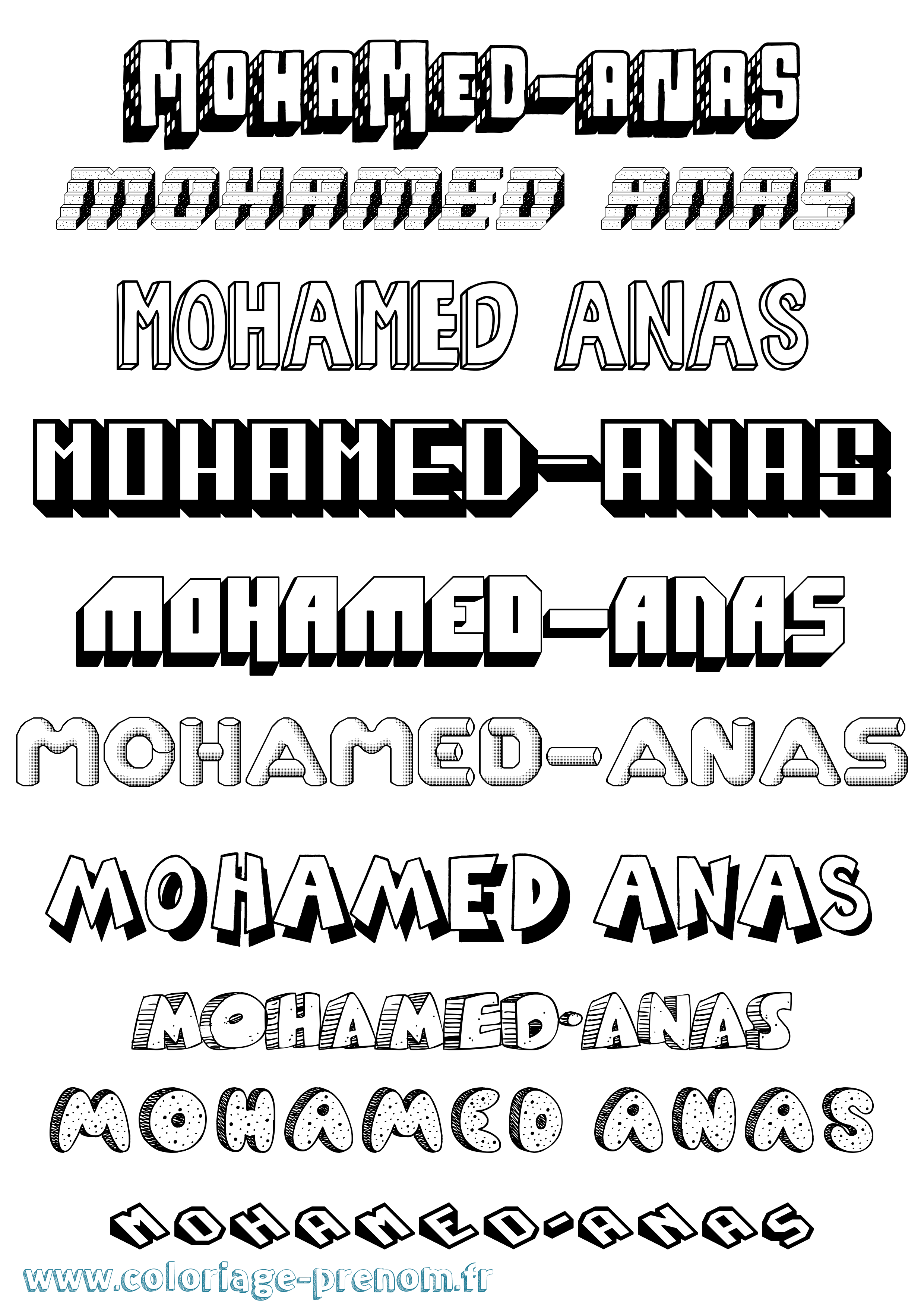 Coloriage Mohamed-Anas Effet 3D Coloriage prénom Mohamed-Anas Effet 3D