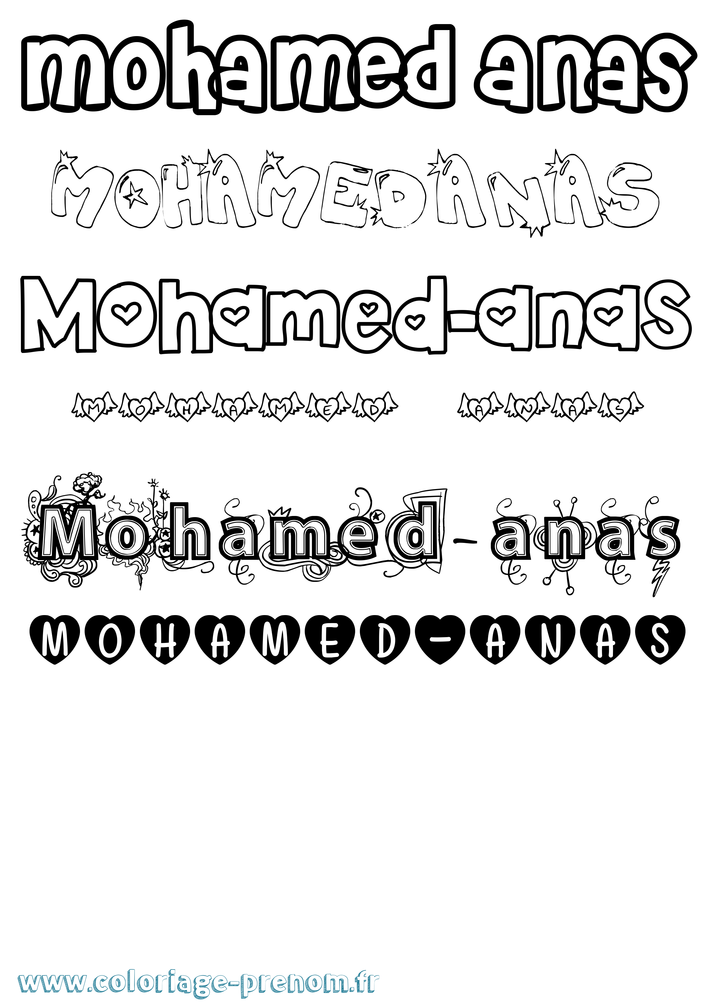 Coloriage Mohamed-Anas Girly Coloriage prénom Mohamed-Anas Girly