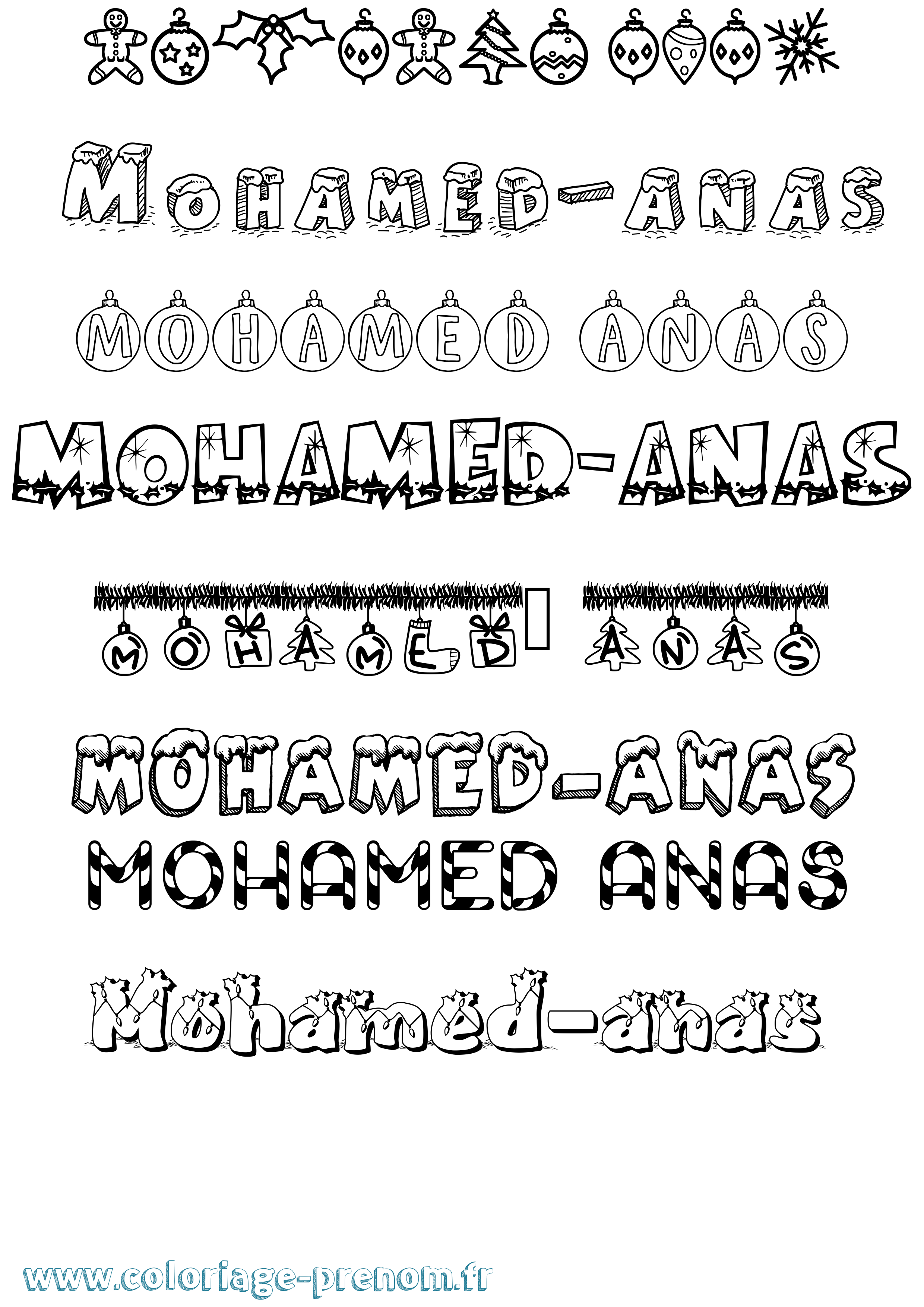 Coloriage Mohamed-Anas Noël Coloriage prénom Mohamed-Anas Noël