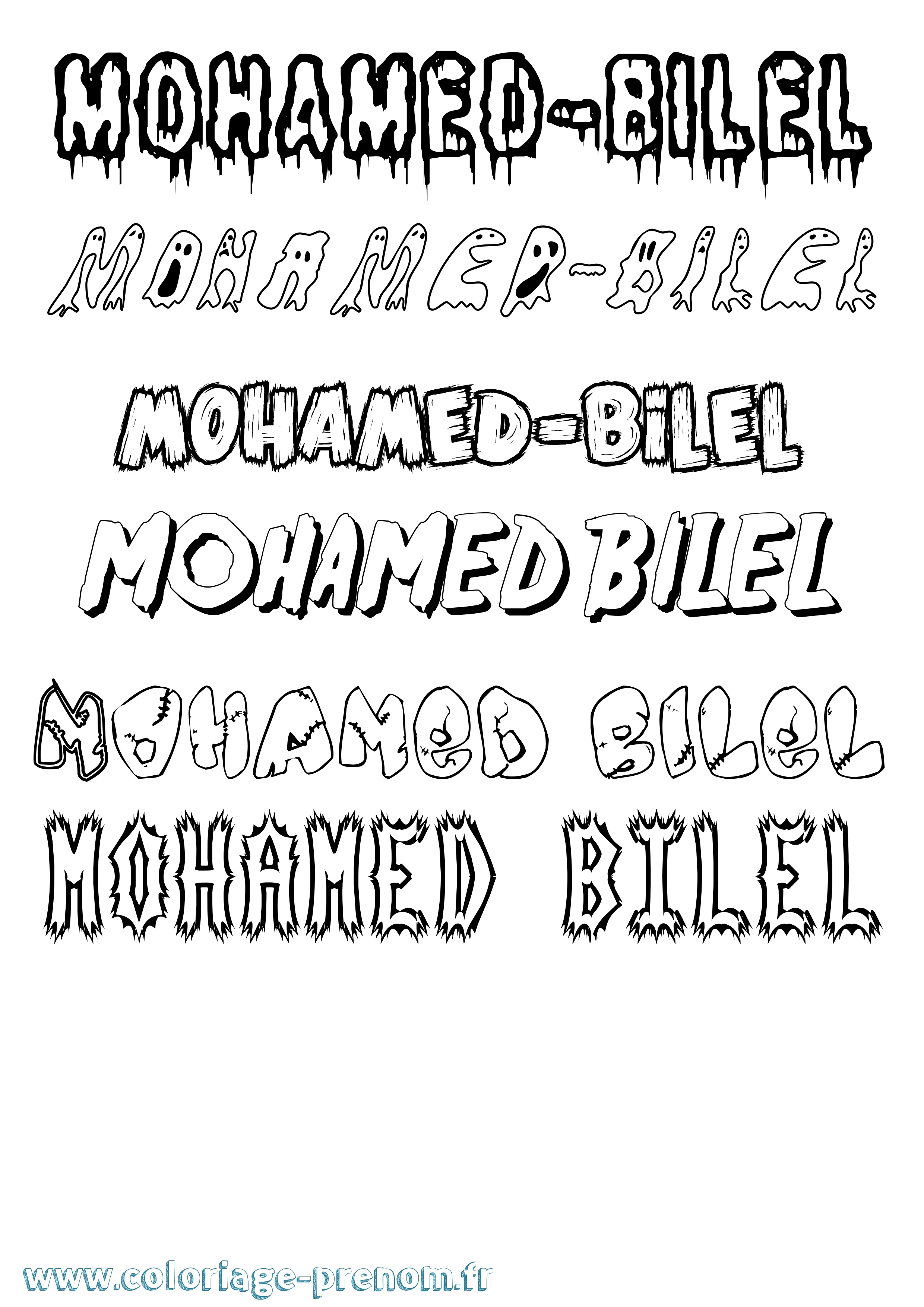 Coloriage Mohamed-Bilel Frisson Coloriage prénom Mohamed-Bilel Frisson