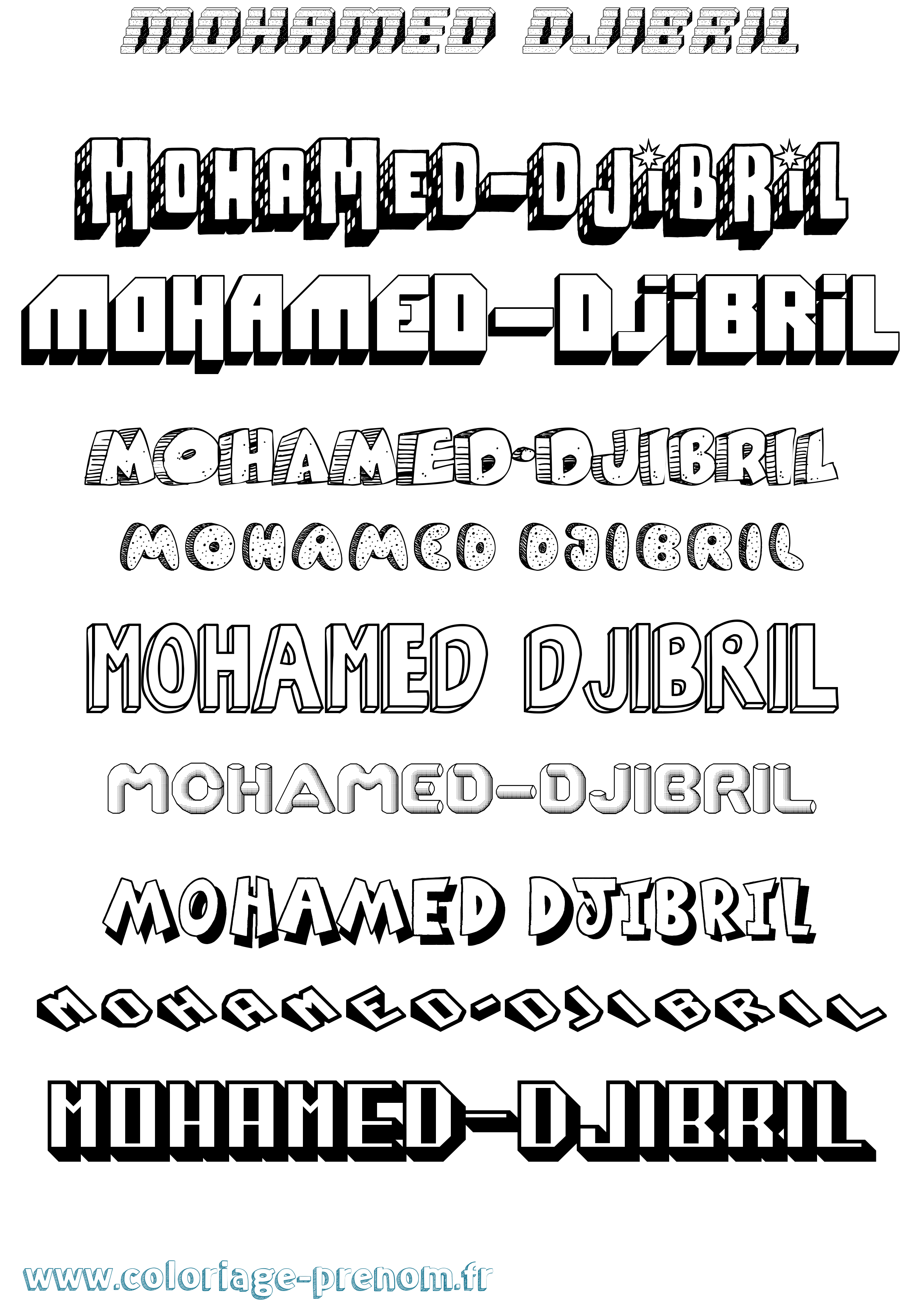 Coloriage Mohamed-Djibril Effet 3D Coloriage prénom Mohamed-Djibril Effet 3D