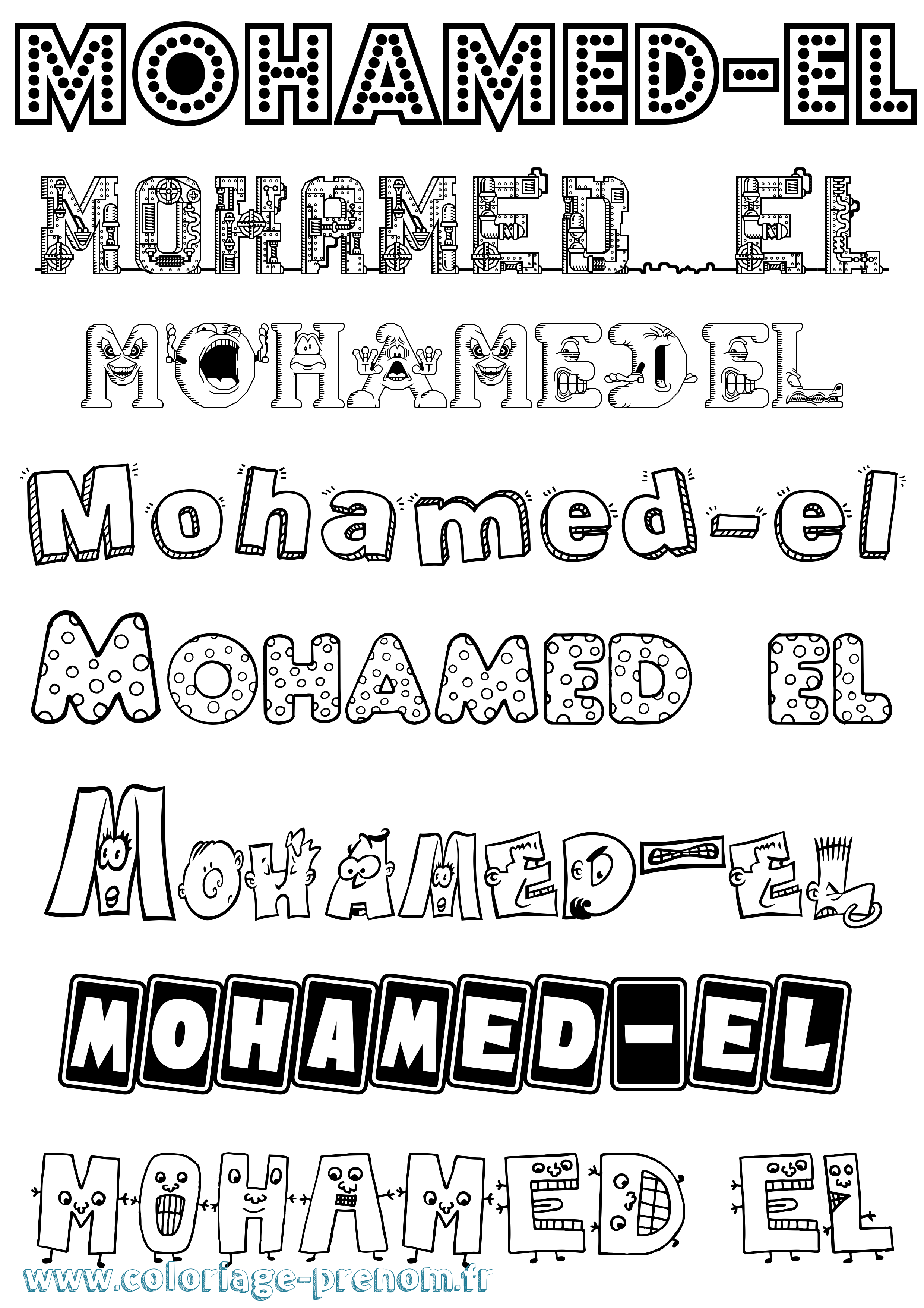 Coloriage Mohamed-El Fun Coloriage prénom Mohamed-El Fun