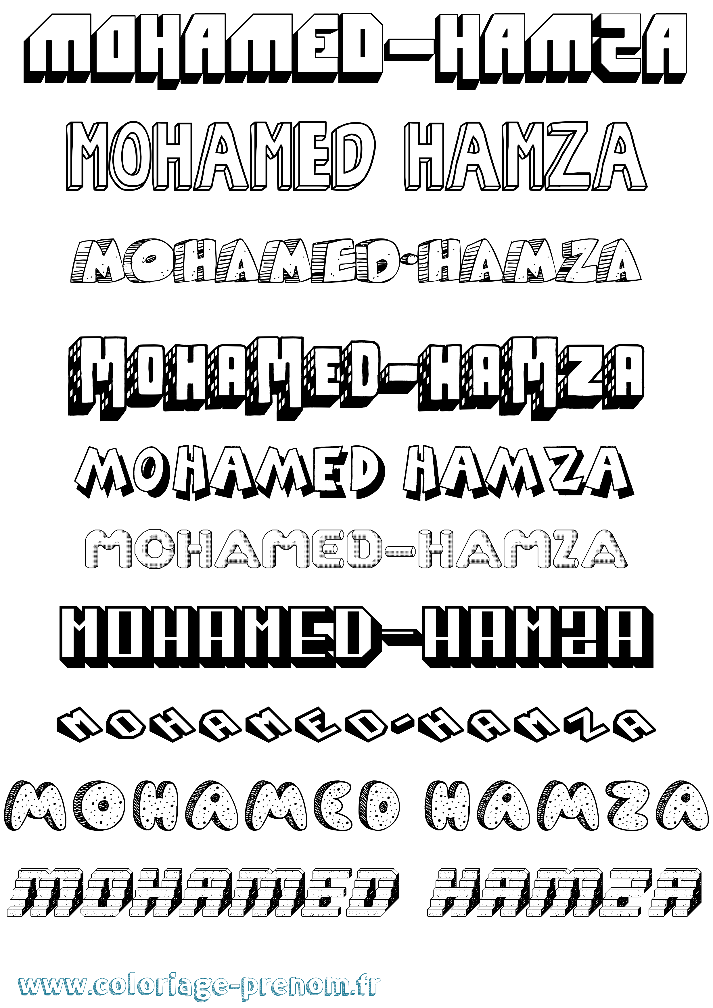 Coloriage Mohamed-Hamza Effet 3D Coloriage prénom Mohamed-Hamza Effet 3D