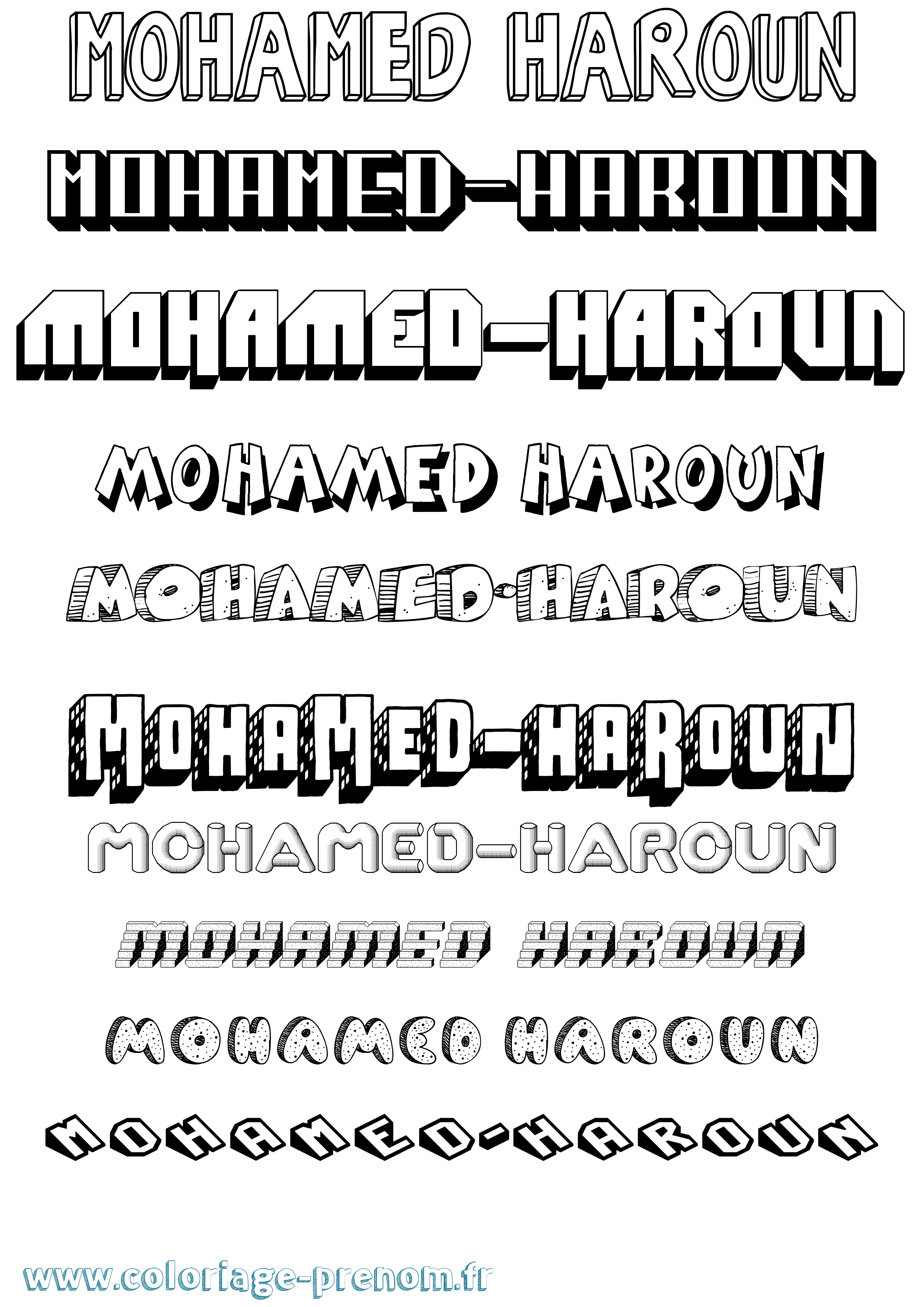Coloriage Mohamed-Haroun Effet 3D Coloriage prénom Mohamed-Haroun Effet 3D