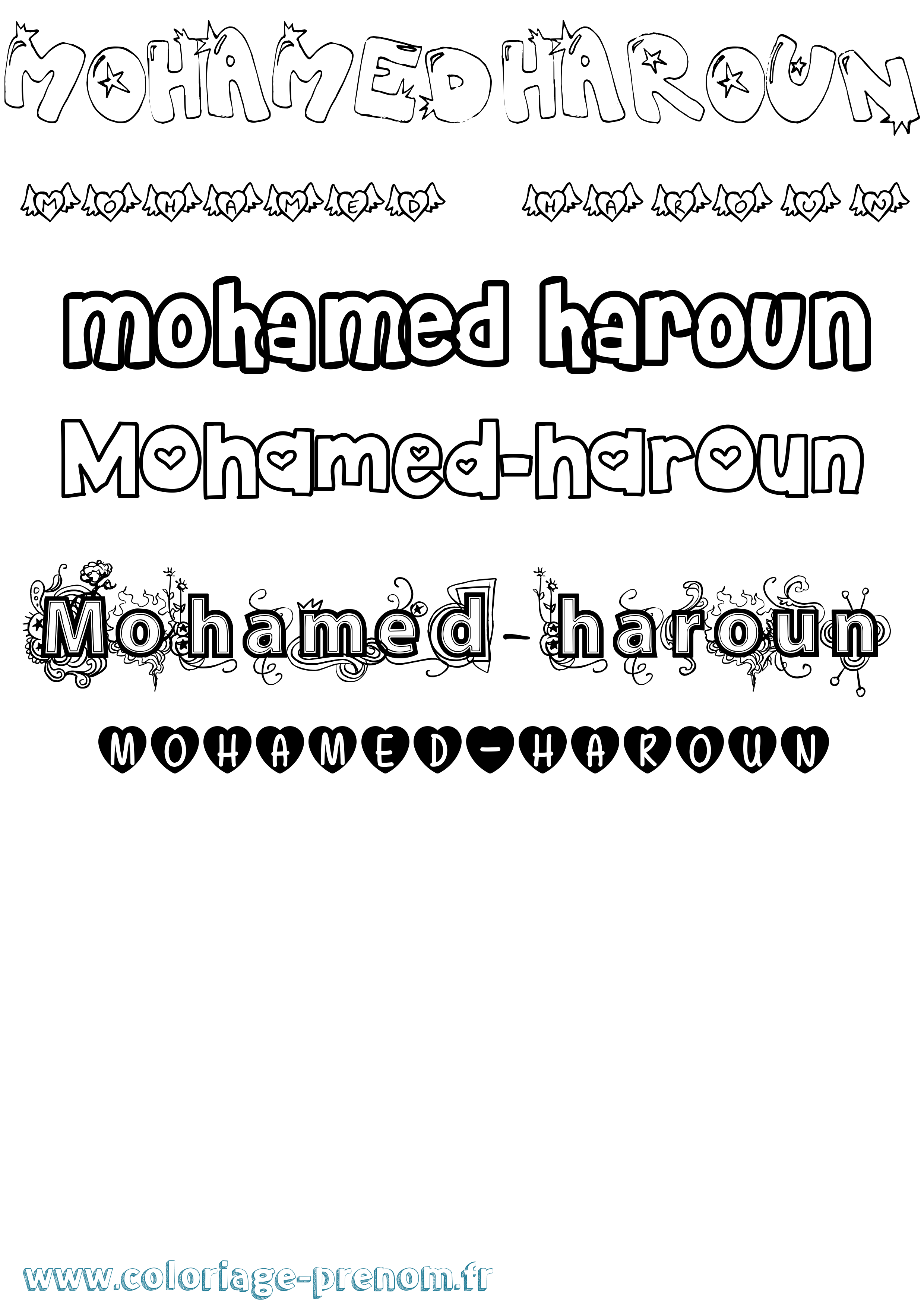 Coloriage Mohamed-Haroun Girly Coloriage prénom Mohamed-Haroun Girly