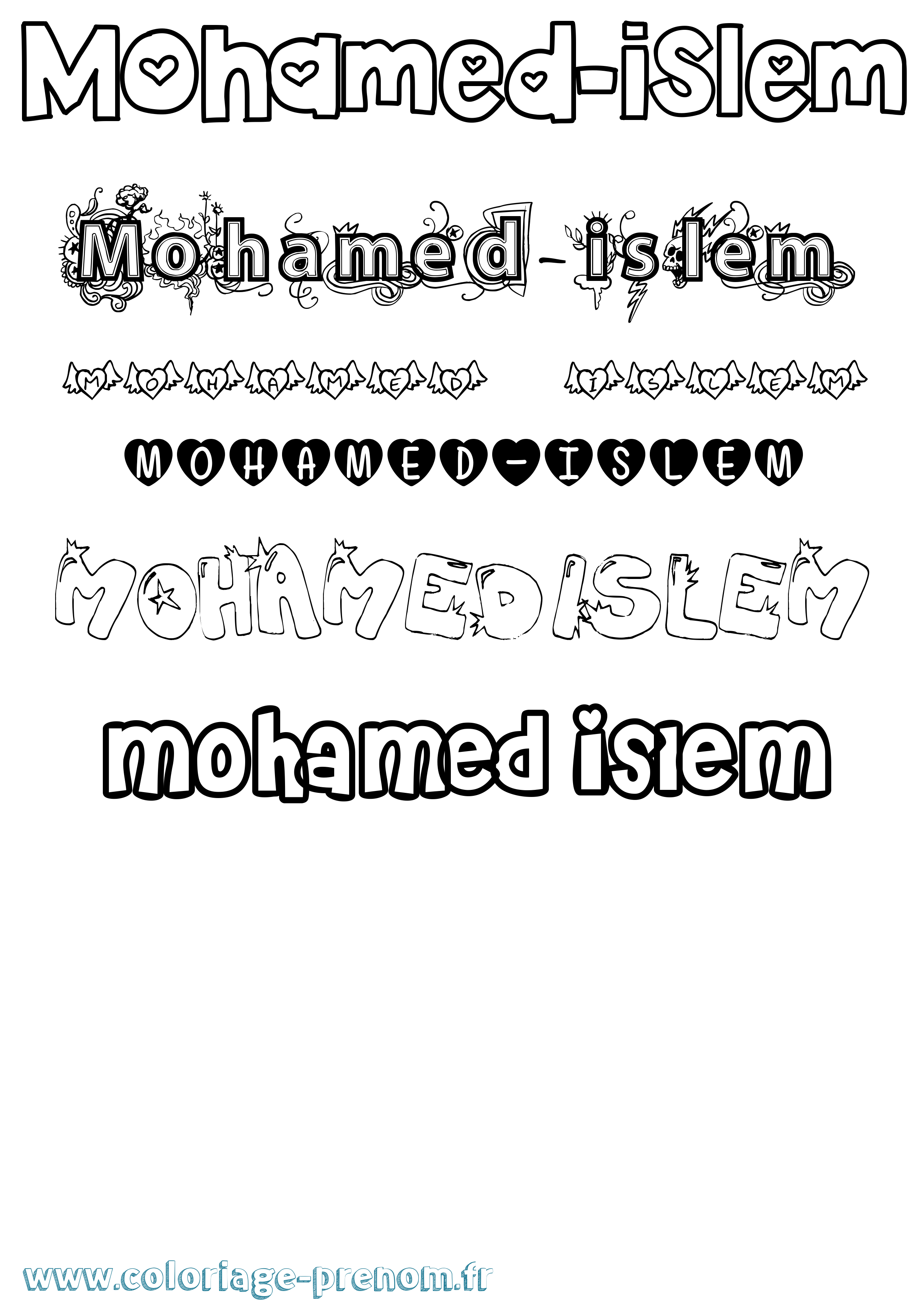 Coloriage Mohamed-Islem Girly Coloriage prénom Mohamed-Islem Girly