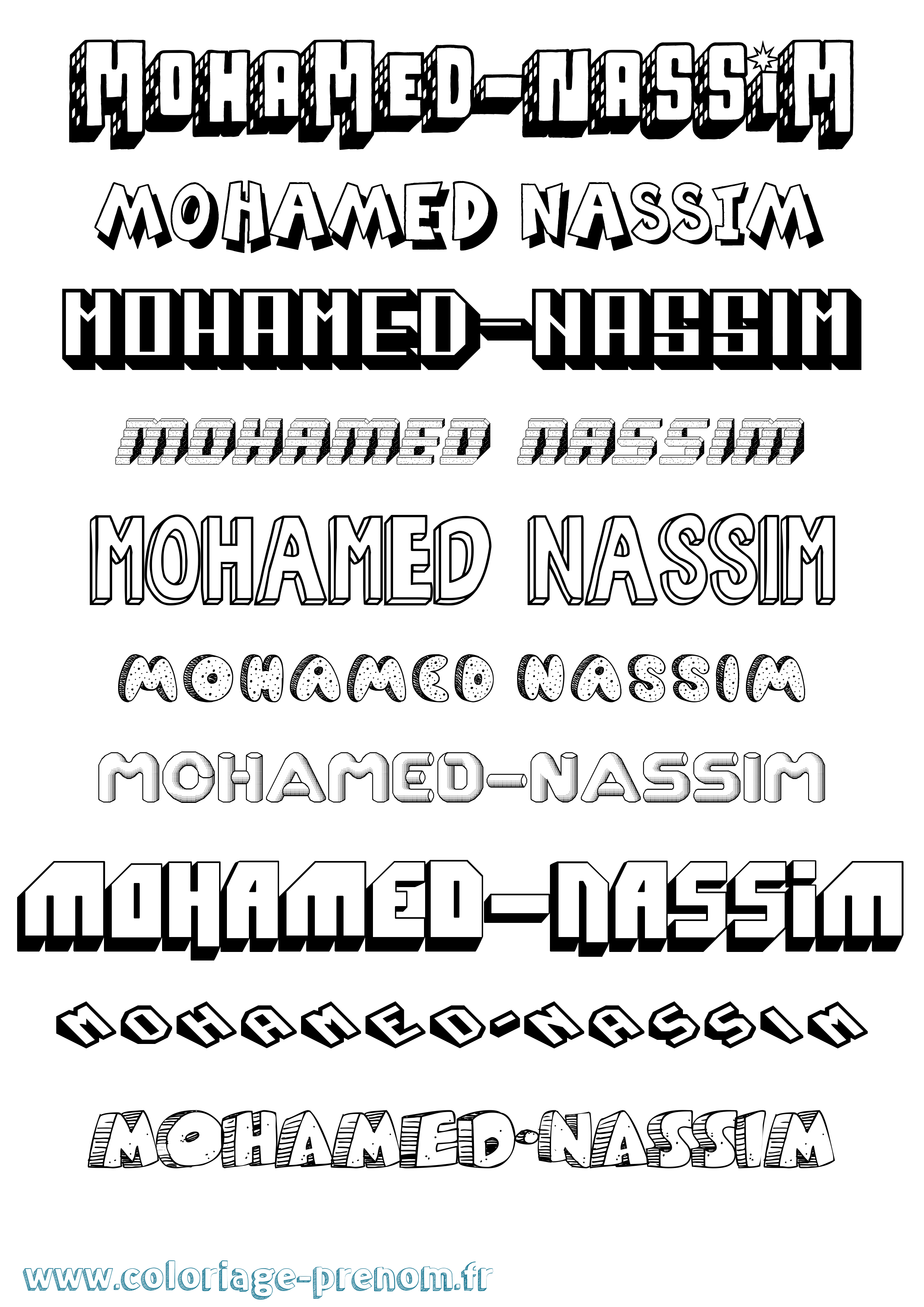 Coloriage Mohamed-Nassim Effet 3D Coloriage prénom Mohamed-Nassim Effet 3D