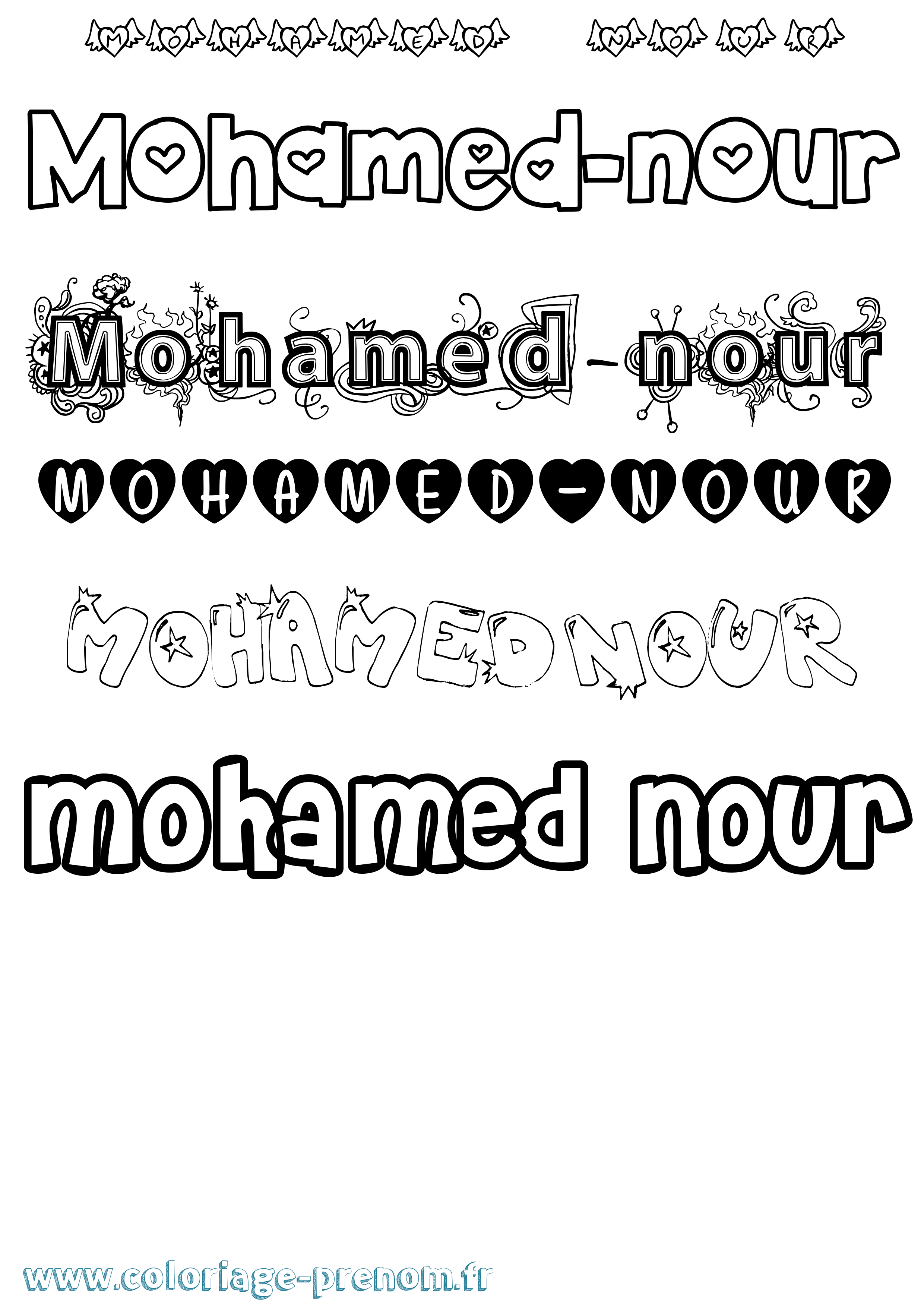 Coloriage Mohamed-Nour Girly Coloriage prénom Mohamed-Nour Girly