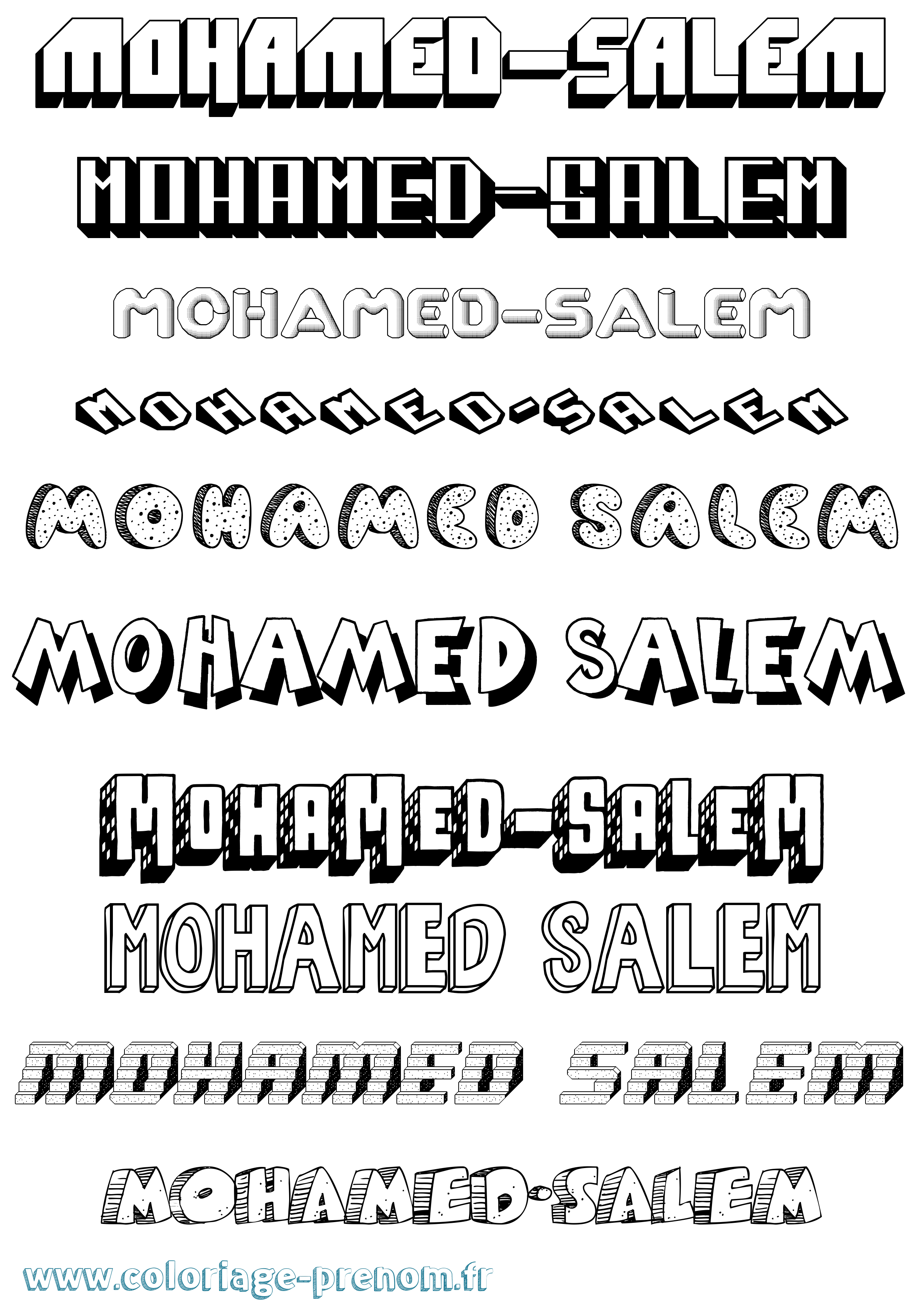 Coloriage Mohamed-Salem Effet 3D Coloriage prénom Mohamed-Salem Effet 3D