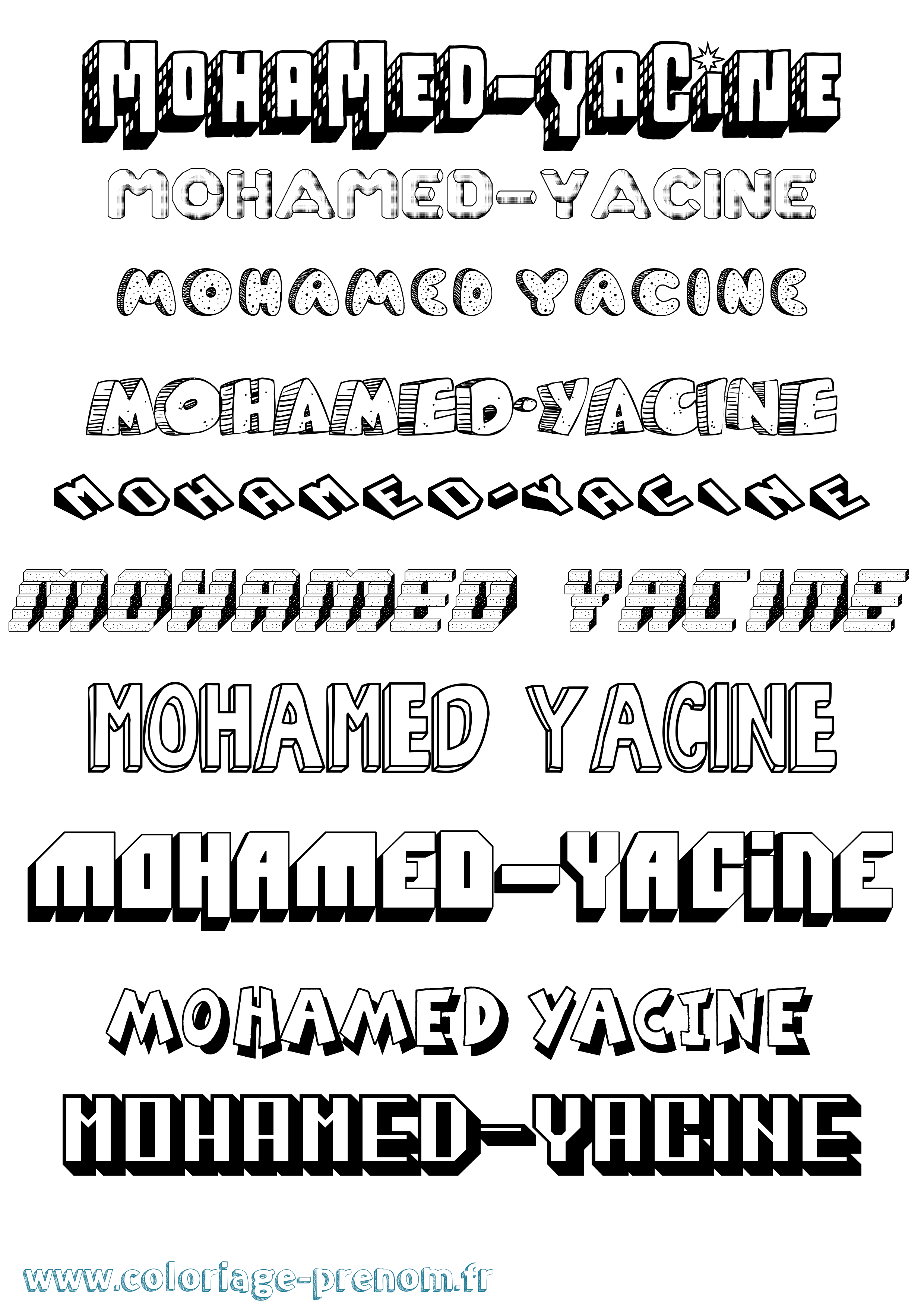 Coloriage Mohamed-Yacine Effet 3D Coloriage prénom Mohamed-Yacine Effet 3D