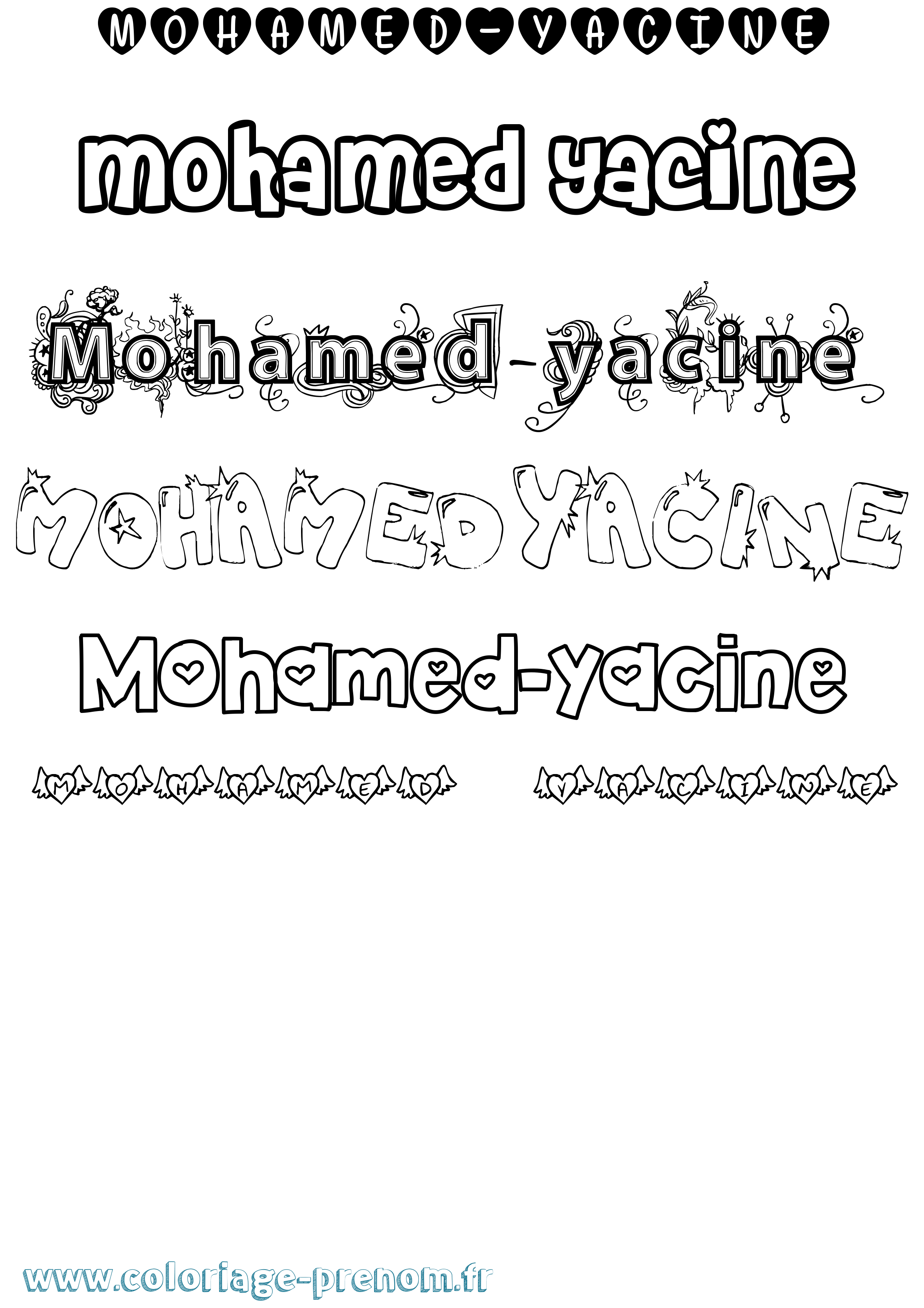 Coloriage Mohamed-Yacine Girly Coloriage prénom Mohamed-Yacine Girly