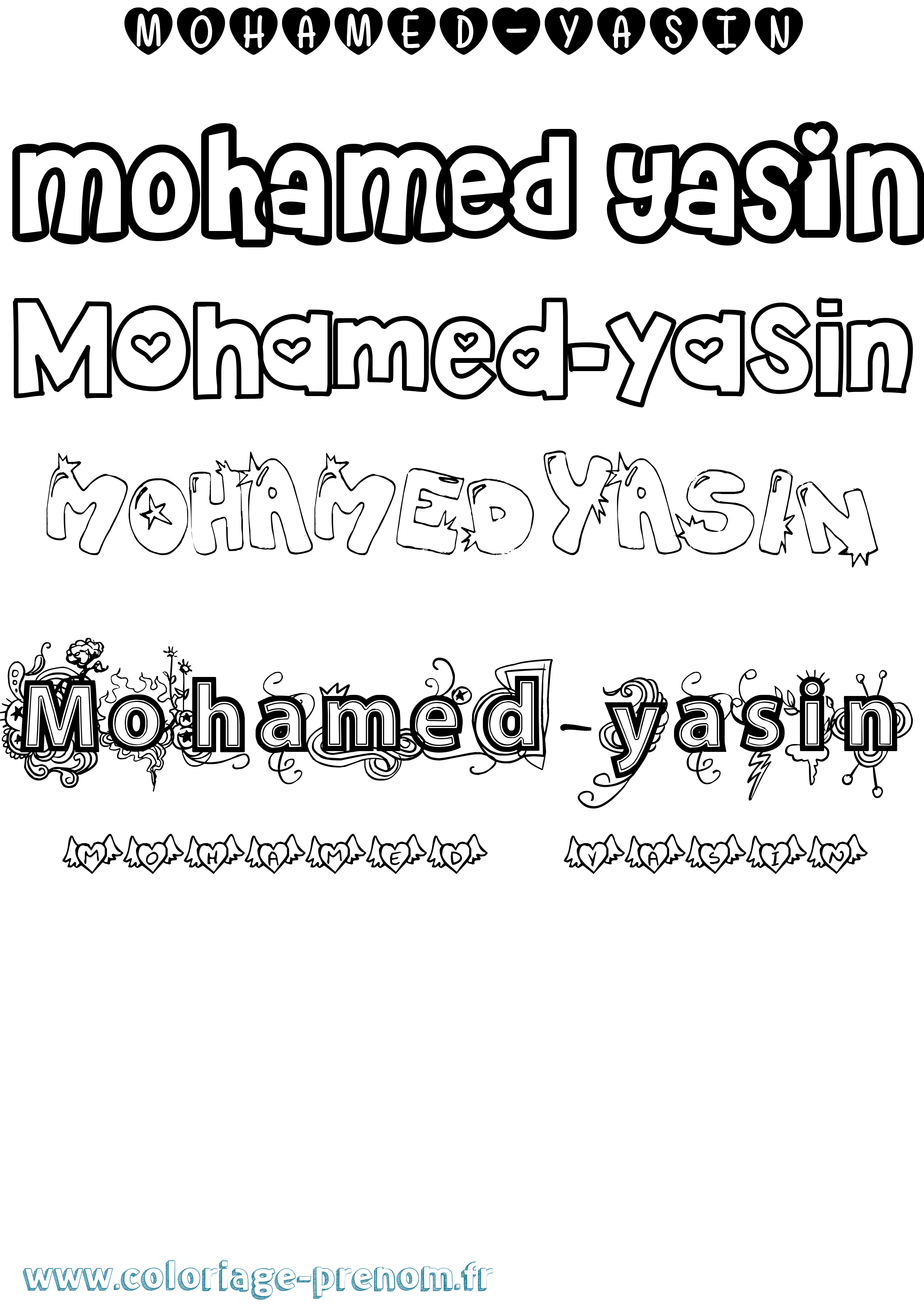 Coloriage Mohamed-Yasin Girly Coloriage prénom Mohamed-Yasin Girly